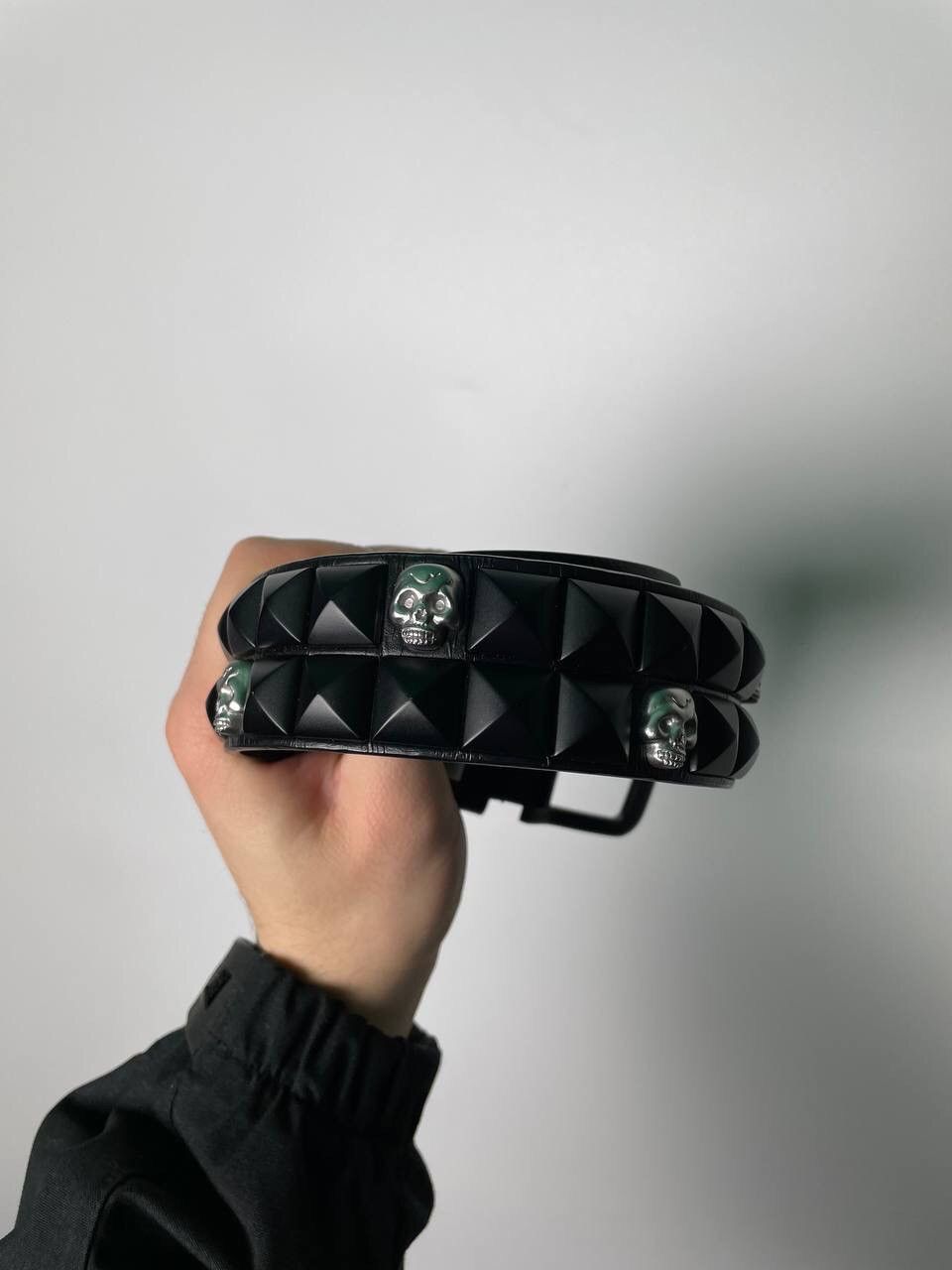 Designer × Leather Rare Crazy Black Leather Rock Belt Mono Skulls Size ONE SIZE - 2 Thumbnail