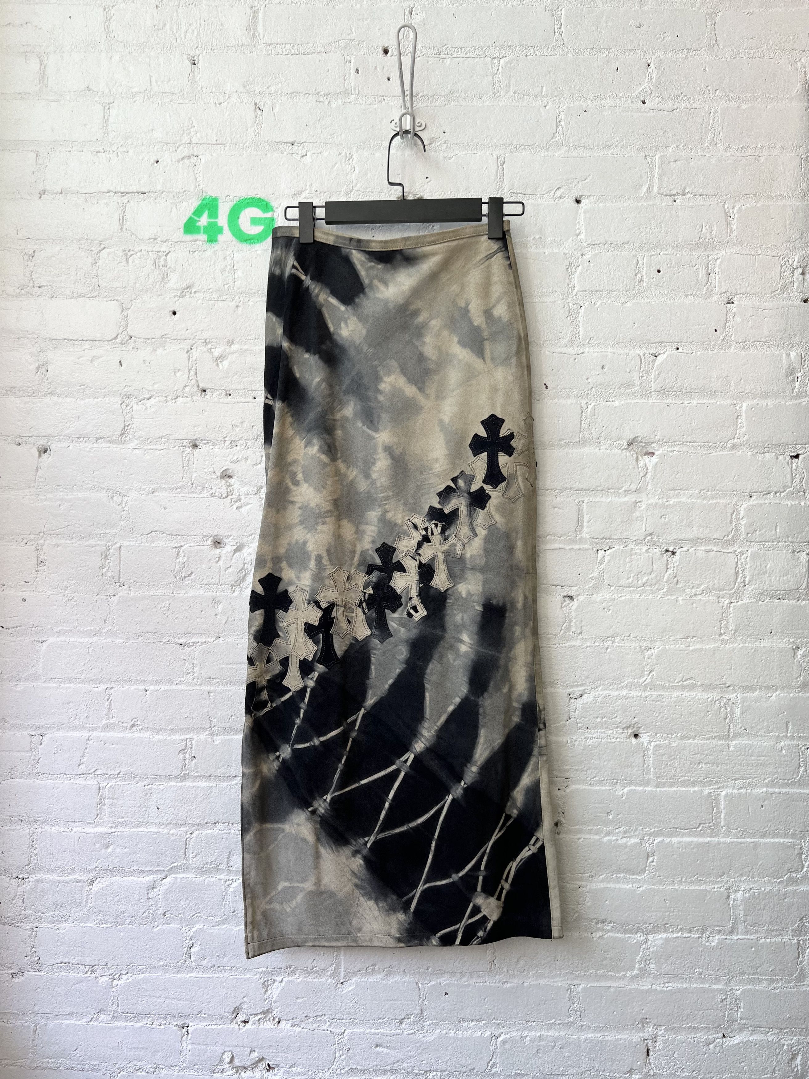 image of Chrome Hearts Suede Leather Cross Woman's Tie-Dye Skirt in Tie/Dye, Women's (Size 26)