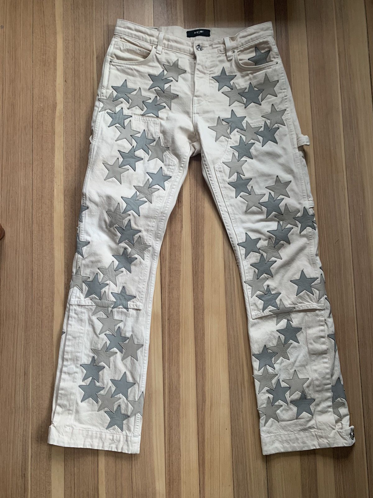 $2500 Beige Chemist Leather Star Carpenter Jeans