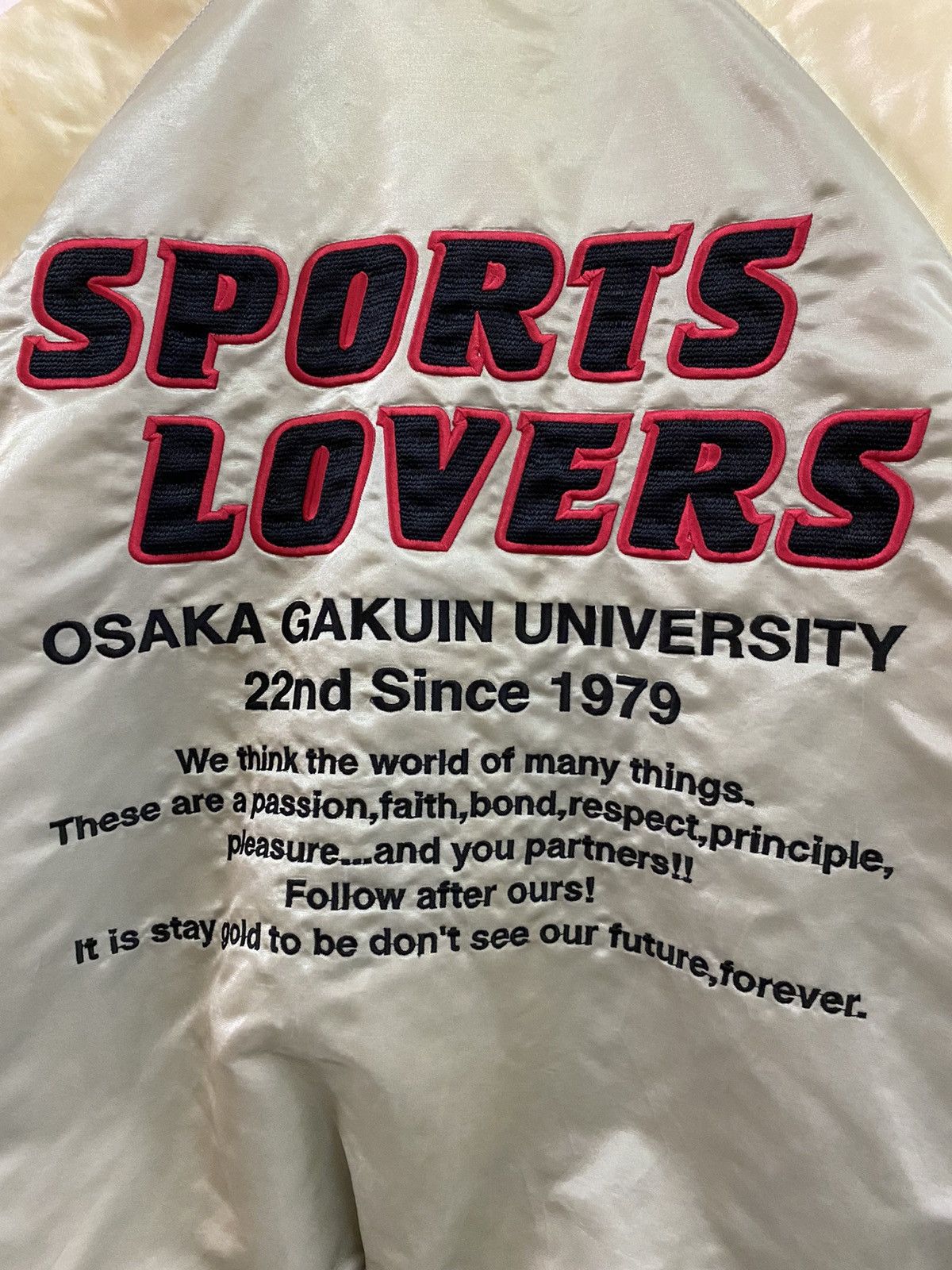 Japanese Brand OSAKA GAKUIN UNIVERSITY DISTRESSED VARSITY JACKET Size US L / EU 52-54 / 3 - 9 Thumbnail
