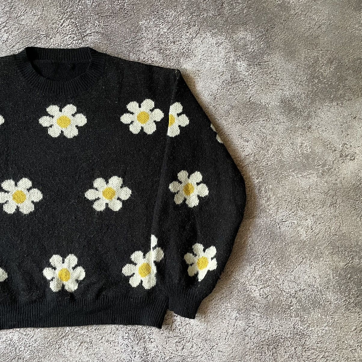 Vintage Vintage Y2K Black Floral Knit Sweater Indie Coquette Slim M Size US M / EU 48-50 / 2 - 2 Thumbnail