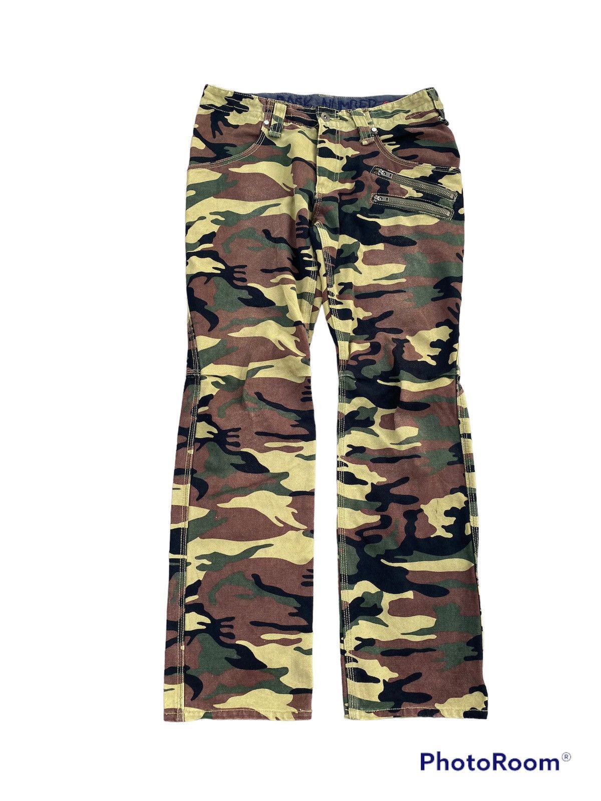 Japanese Brand Back Number Camouflage Woodland Flare Pants Size US 31 - 1 Thumbnail
