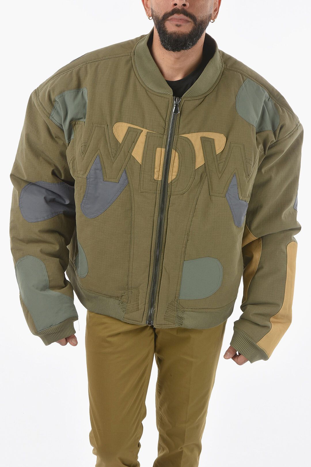 image of Who Decides War Embroidered Oversized Digi Bomber in Green, Men's (Size XL)