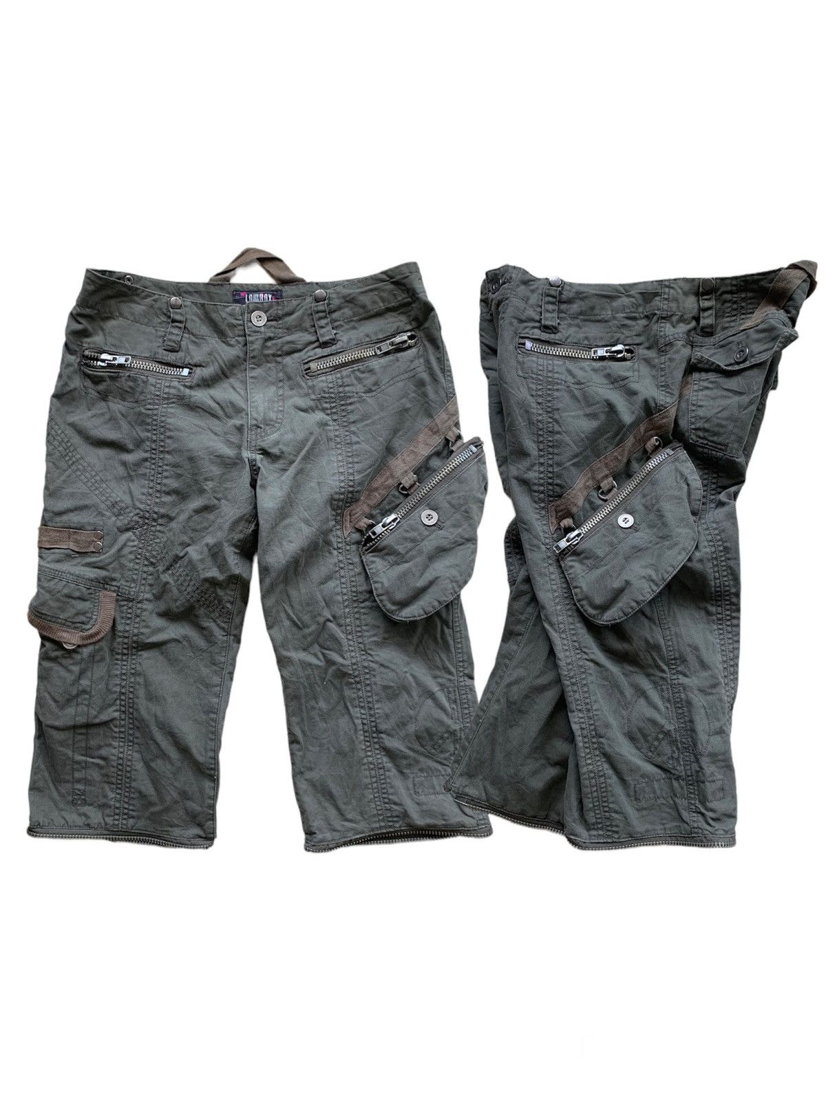 image of 14Th Addiction x Kmrii Vintage Lowbox Cargo Bondage Tactical Multi Pocket Pants in Army (Size 30)