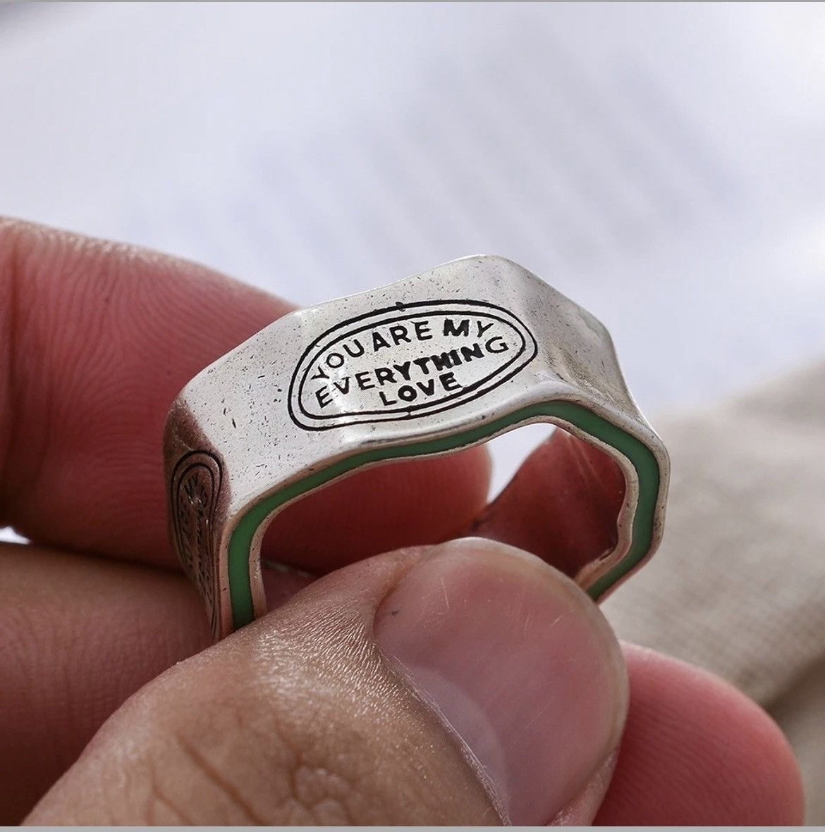 Complex Geometries Adjustable Elegant Carving Green Stripe Ring Size ONE SIZE - 2 Thumbnail