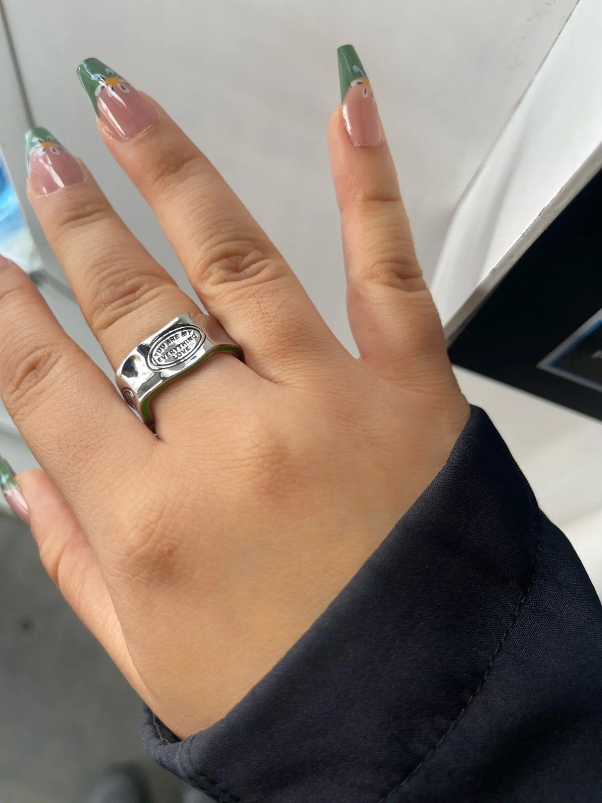 Complex Geometries Adjustable Elegant Carving Green Stripe Ring Size ONE SIZE - 4 Thumbnail