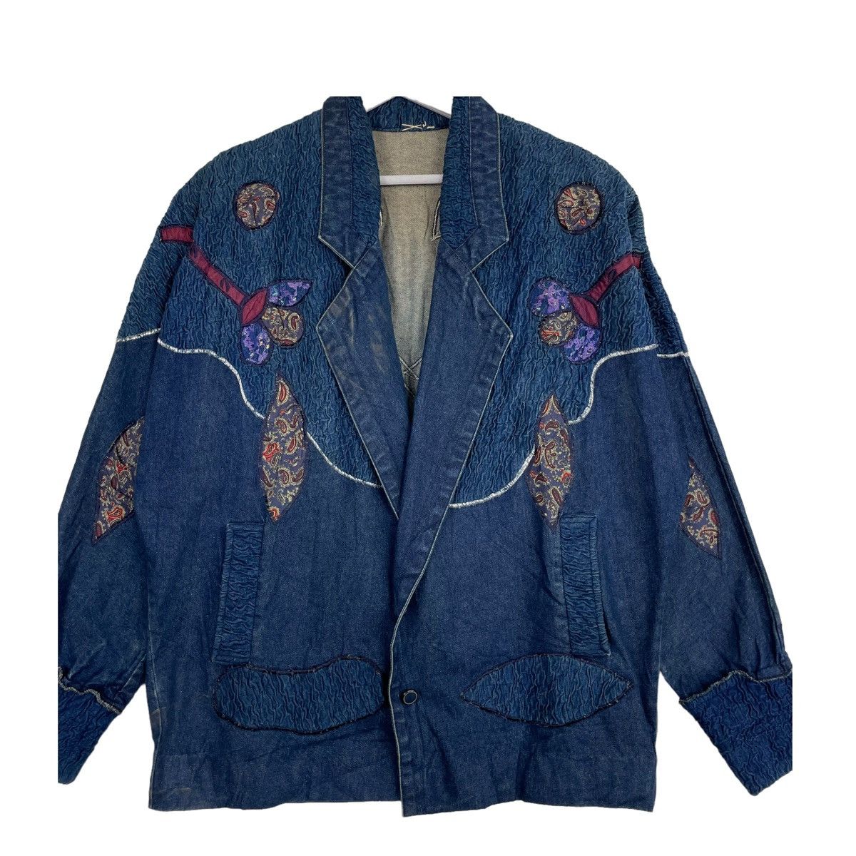 45rpm × Indigo × Japanese Brand 💥JAPANESE DYED INDIGO EMBROIDERY DENIM JACKET Size US L / EU 52-54 / 3 - 5 Thumbnail