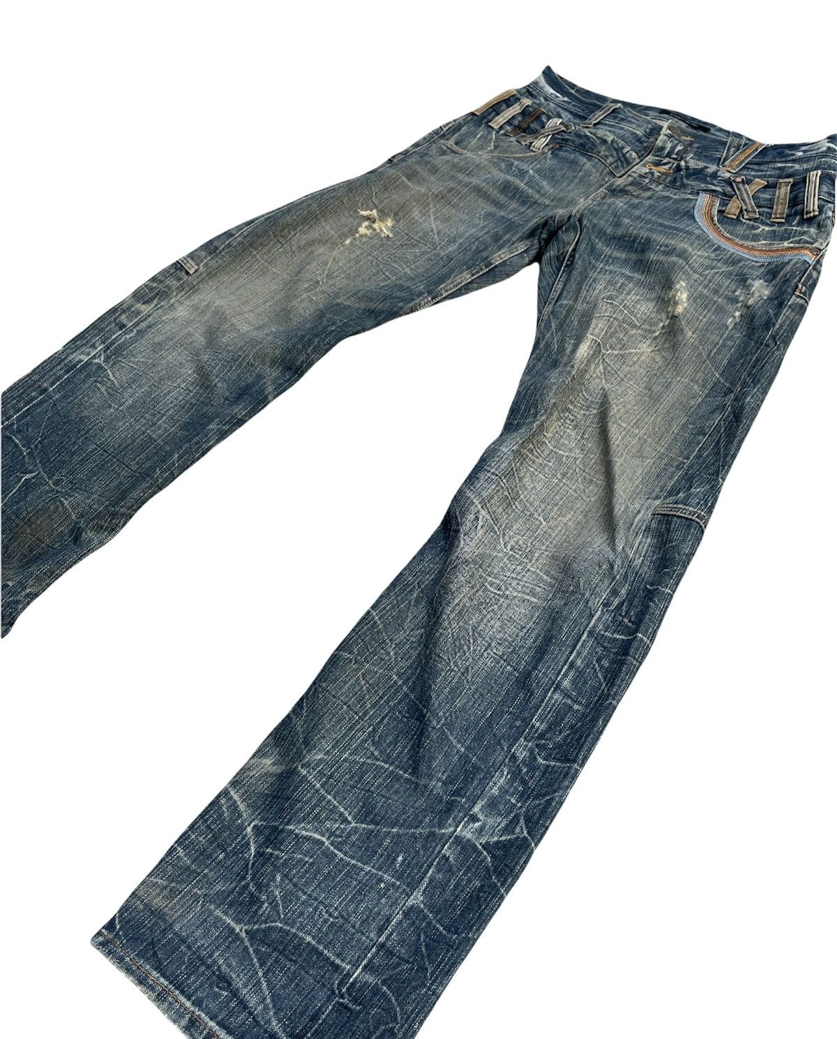 Japanese Brand Memory Special Double Waist Distressed Denim Size US 34 / EU 50 - 2 Thumbnail