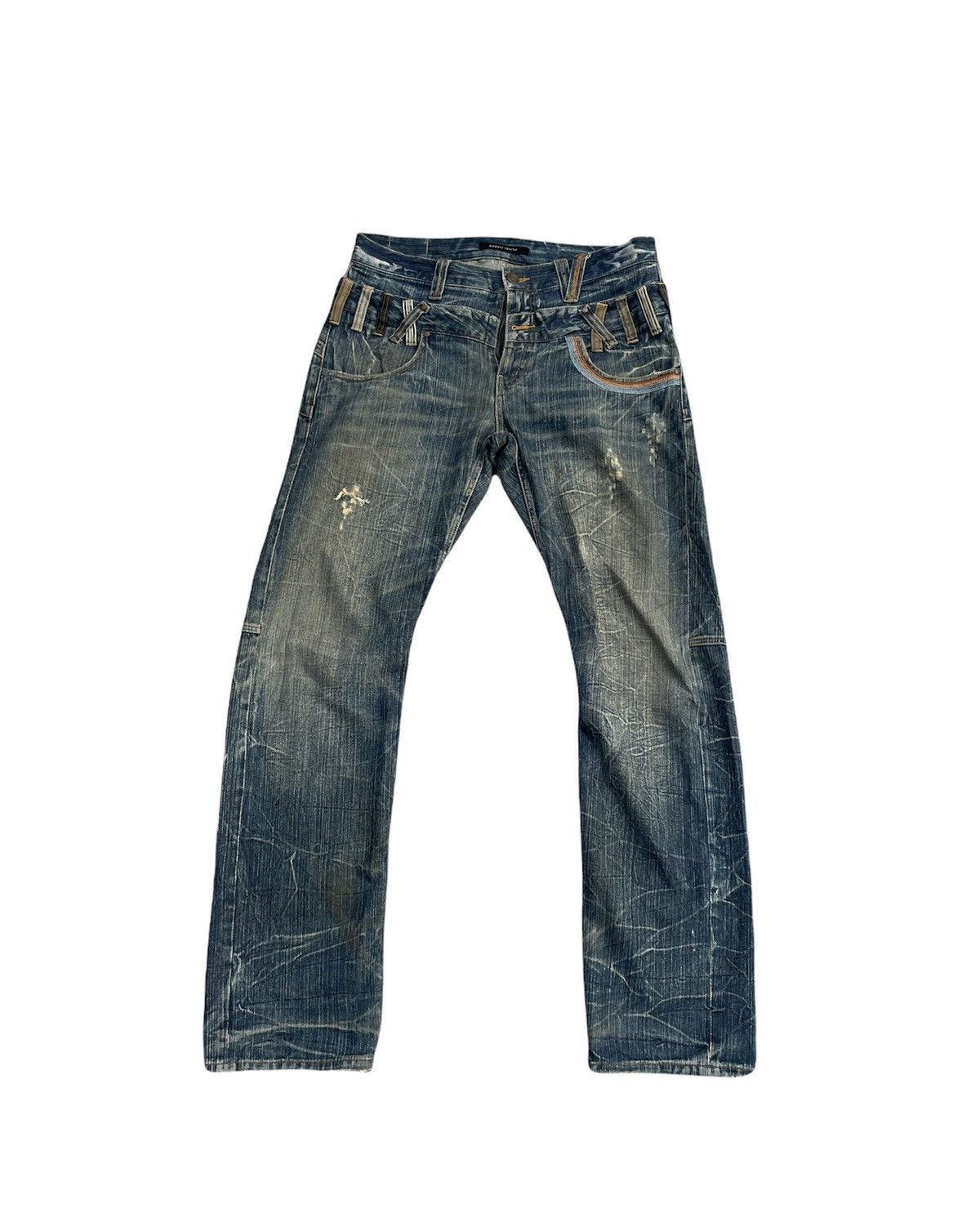 Japanese Brand Memory Special Double Waist Distressed Denim Size US 34 / EU 50 - 1 Thumbnail