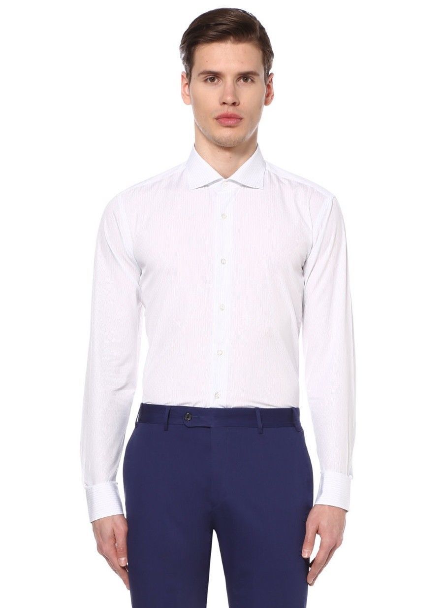 Caruso CARUSO white striped cotton dress shirt 42 / 16.5 Size US L / EU 52-54 / 3 - 1 Thumbnail