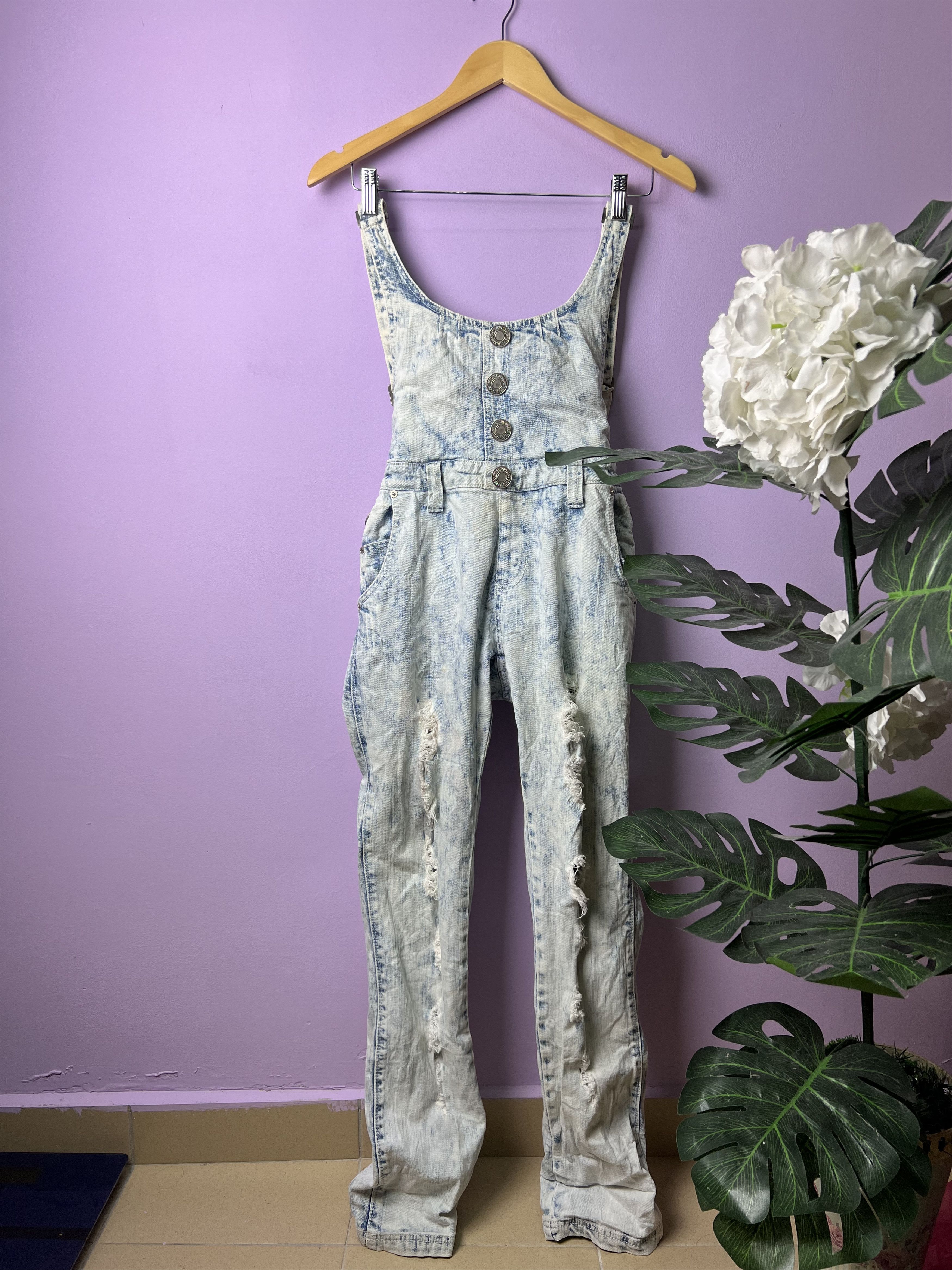 image of Princess Cruise Lines Love Boat Distressed Love Boat Acid Wash Overall Denim in Blue, Women's (Size