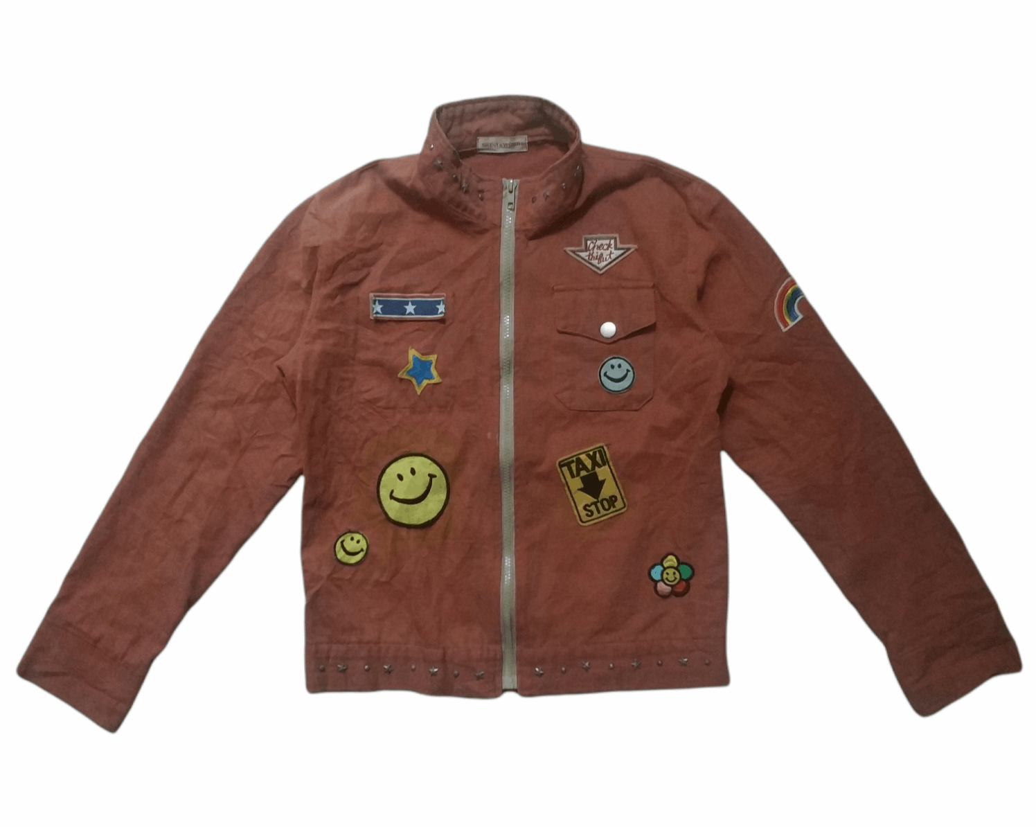 image of Designer Silent Worth Patches Takashi Murakami Smiley Jacket in Brown, Women's (Size Small)