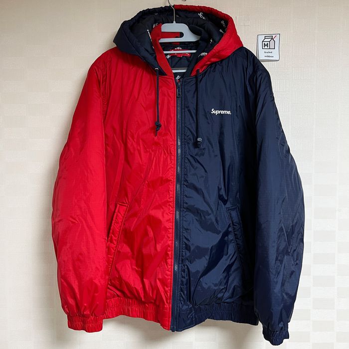 Supreme Supreme 2-Tone Hooded Sideline Jacket Navy Red FW15 | Grailed