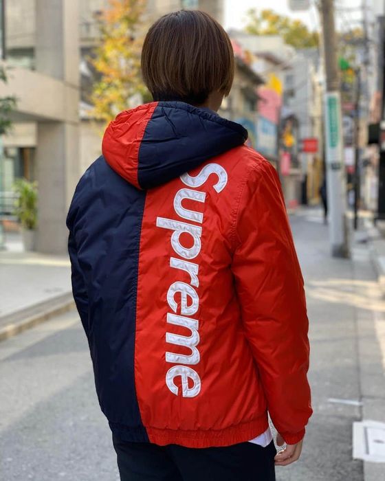 Supreme Supreme 2-Tone Hooded Sideline Jacket Navy Red FW15 | Grailed