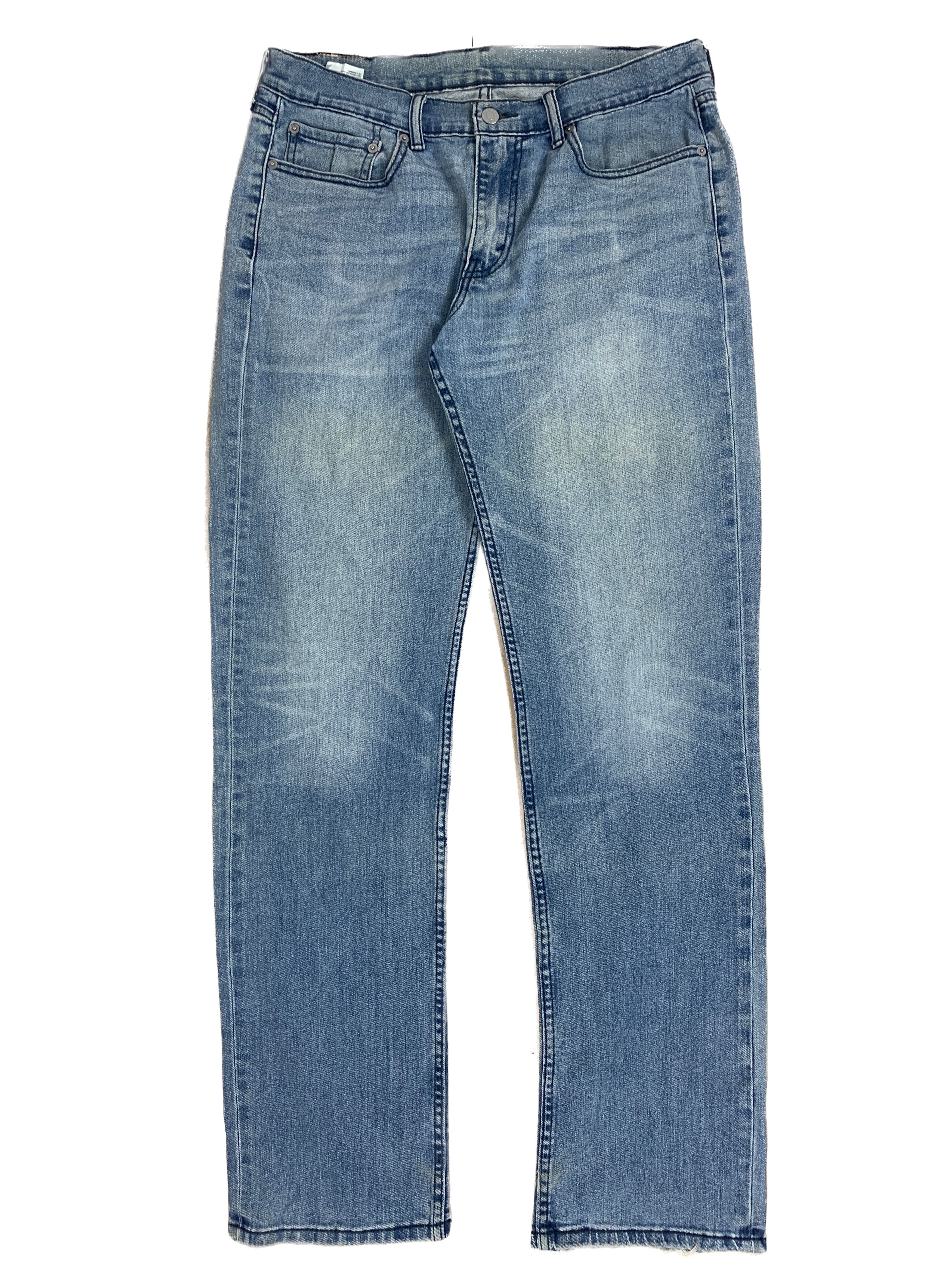 image of Levis x Vintage Levi's 514 Distressed Straight Cut Mid Wash Jeans in Blue Denim, Men's (Size 34)