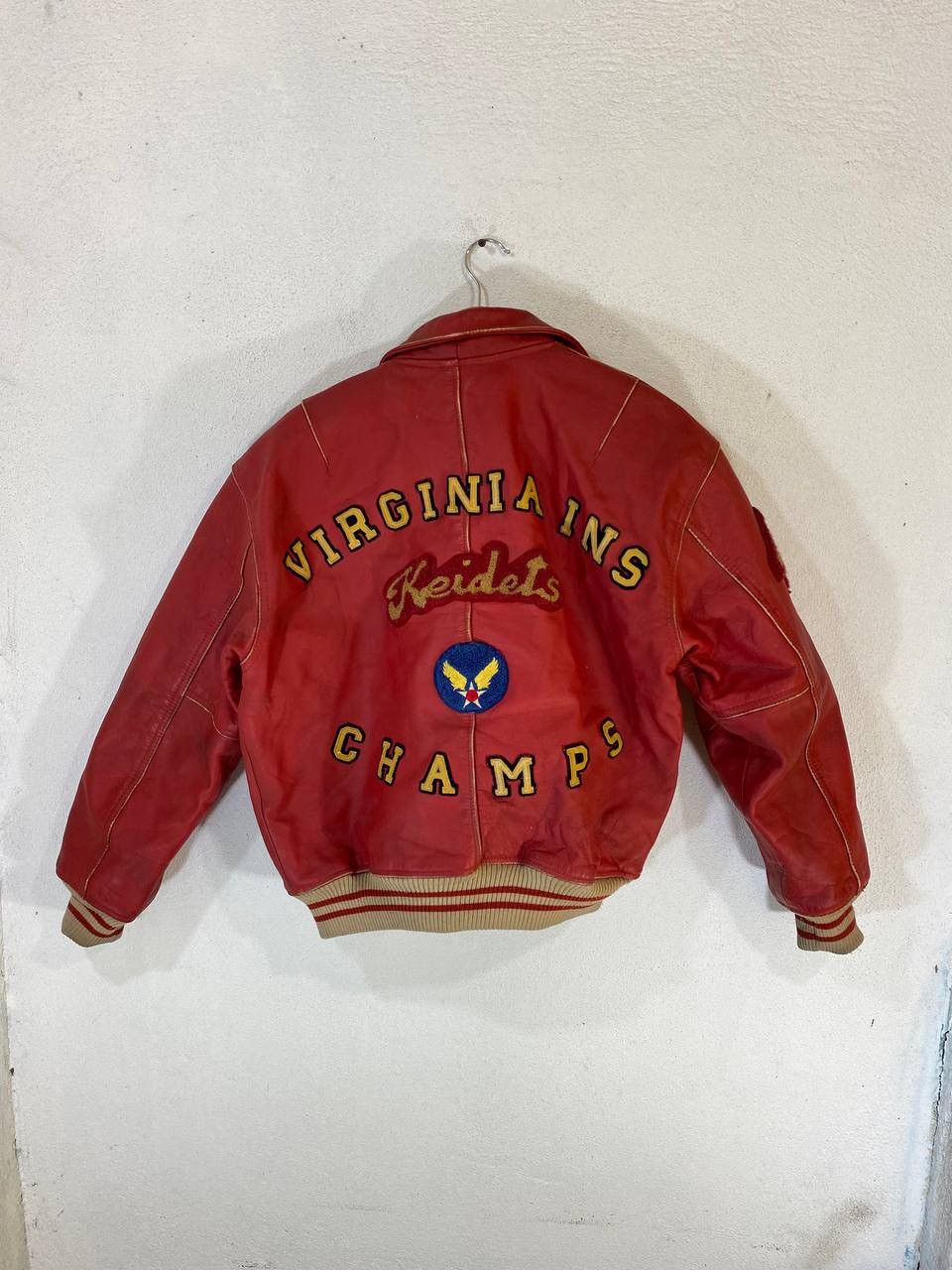 image of Vintage Avirex Usa Full Leather Varsity Jacket Embroidered, Men's (Size Large)