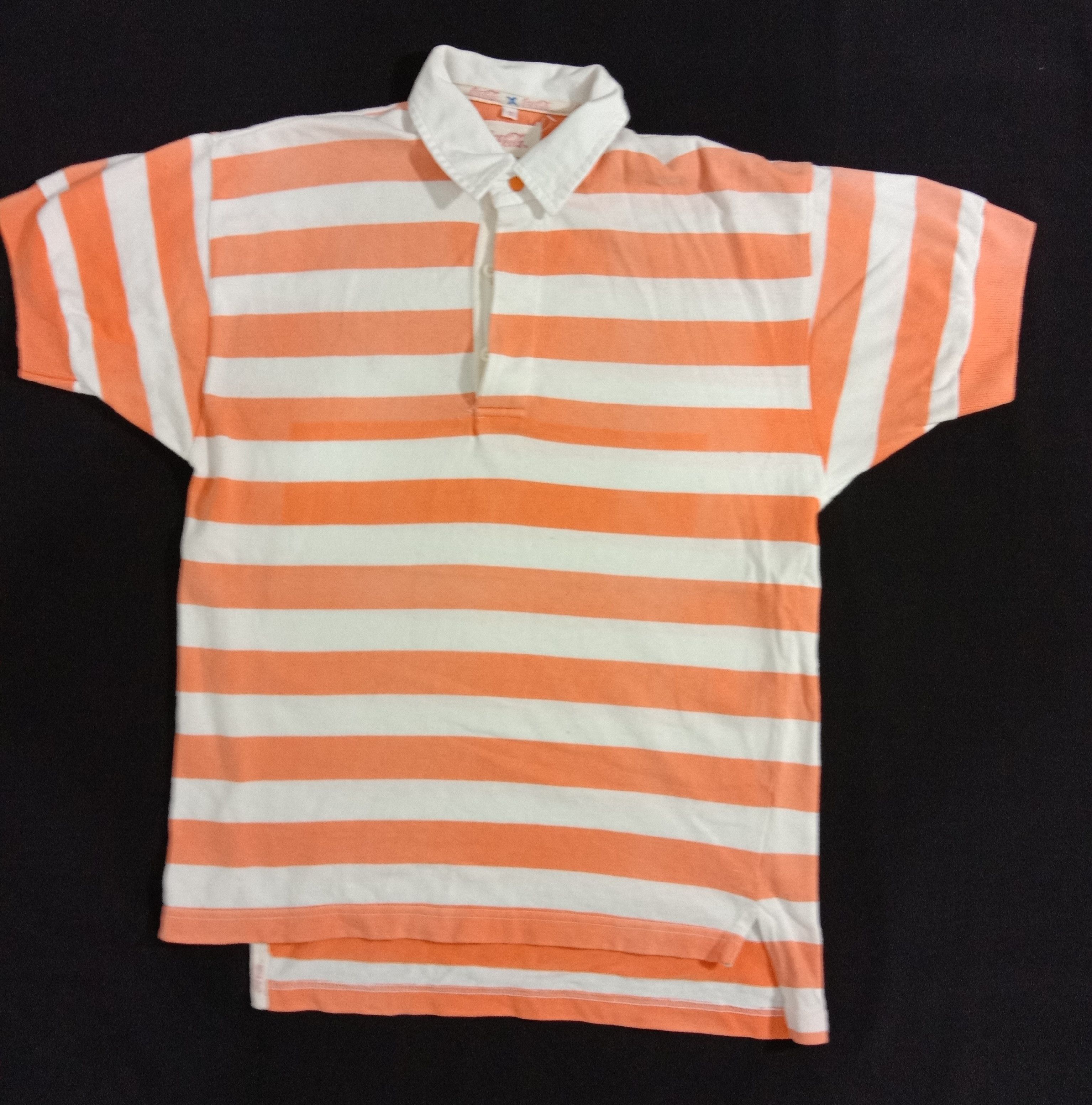 Coca Cola Vintage 80s Coca Cola Orange White Striped Rugby Size US S / EU 44-46 / 1 - 1 Thumbnail