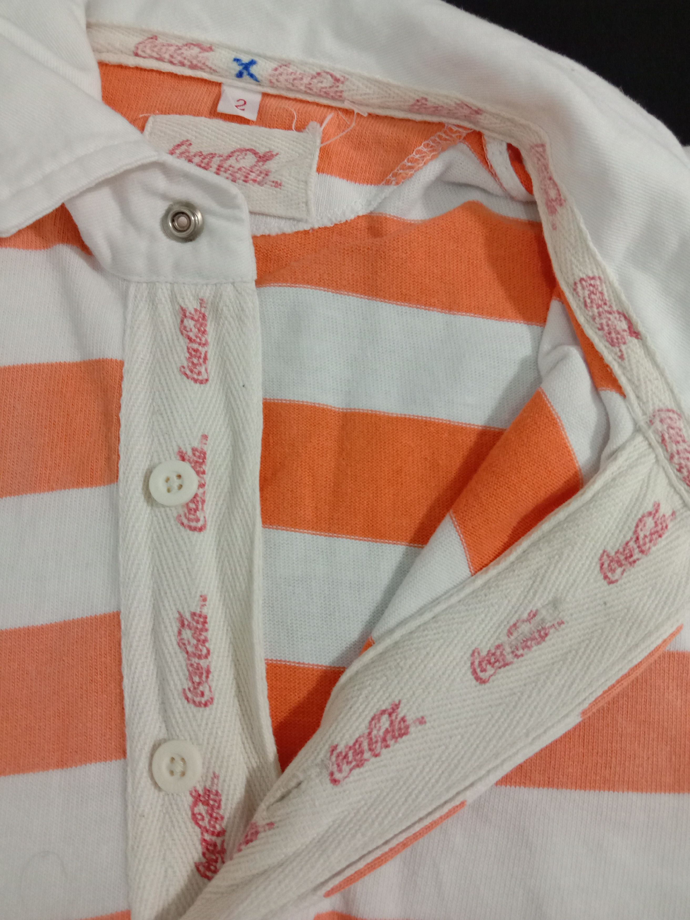 Coca Cola Vintage 80s Coca Cola Orange White Striped Rugby Size US S / EU 44-46 / 1 - 4 Thumbnail