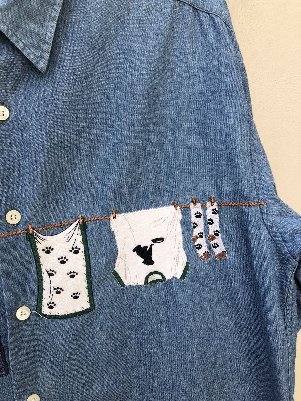Vintage Vintage 90s Mise Au Green Drying Laundry Chambray Shirt Size US L / EU 52-54 / 3 - 13 Thumbnail