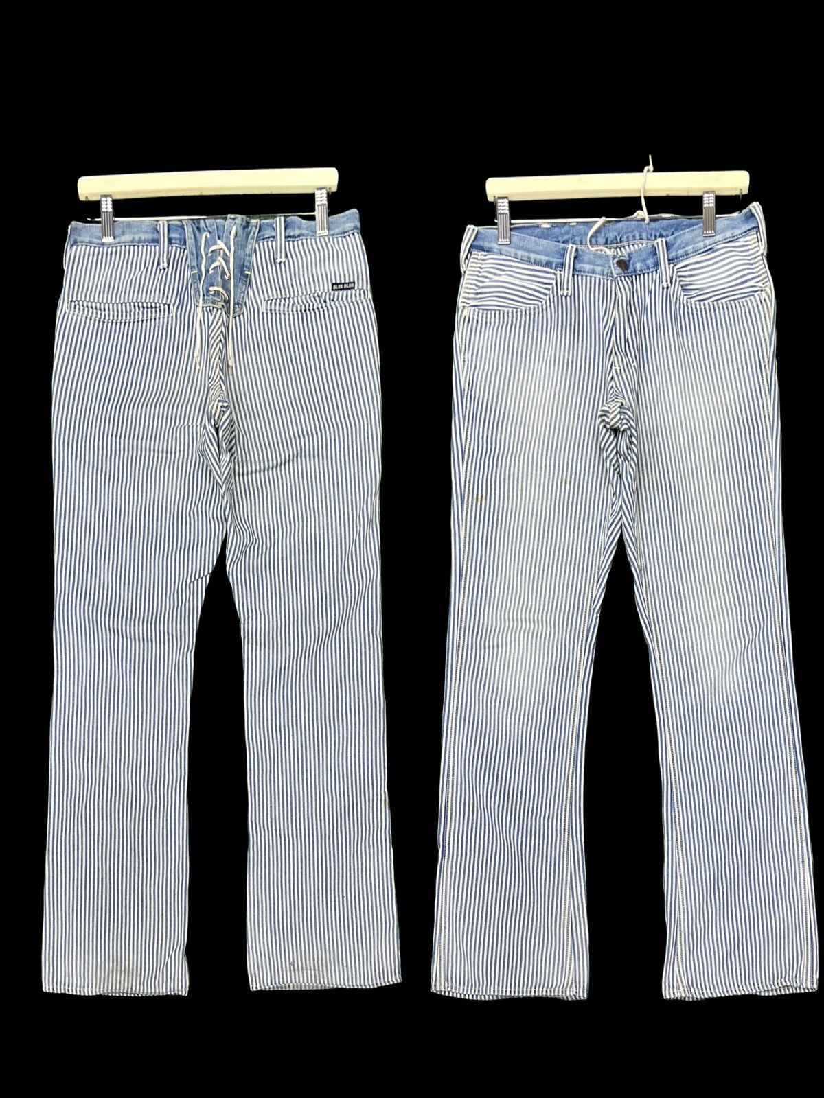 image of Avant Garde x Blue Blue Japan Vintage Blue Blue Japan Hickory Pants in Blue/White, Men's (Size 32)