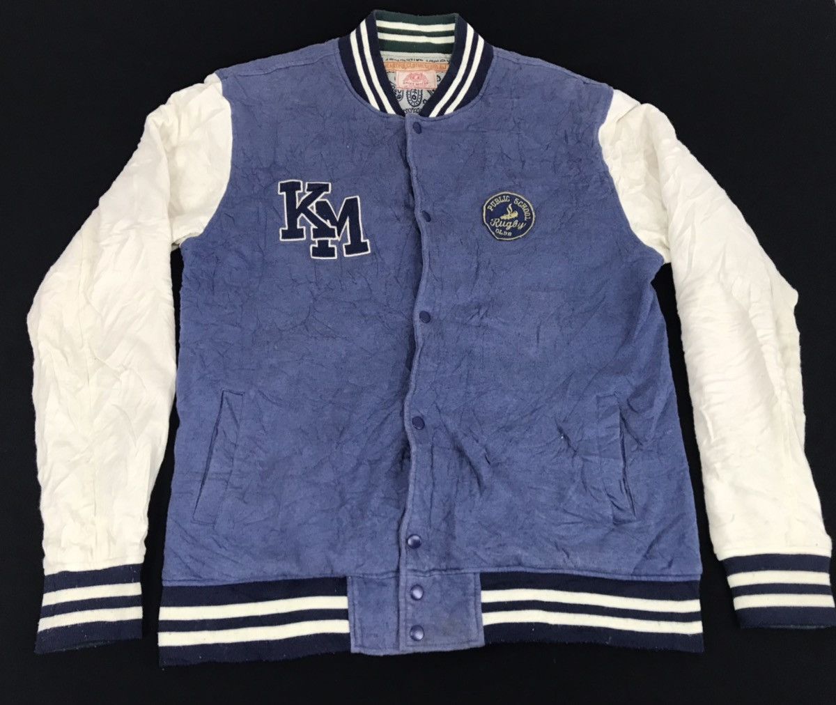 image of Kriff Mayer Varsity Jacket Rugby Wear Snap Button Art in Blue, Men's (Size Medium)