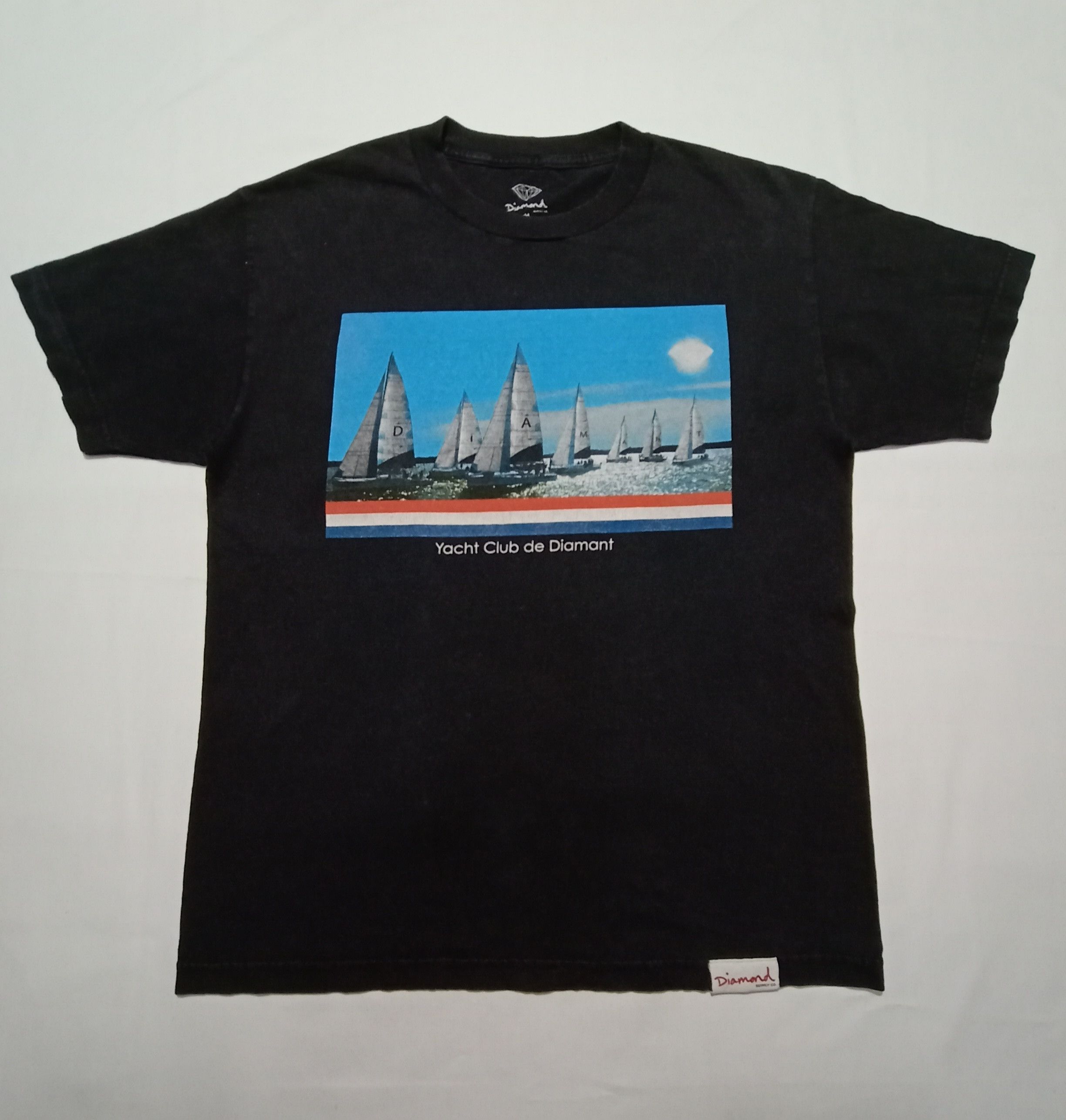 image of Diamond Supply Co x Made In USA Diamond X Yacht Club De Diamant Black Tee, Men's (Size Medium)