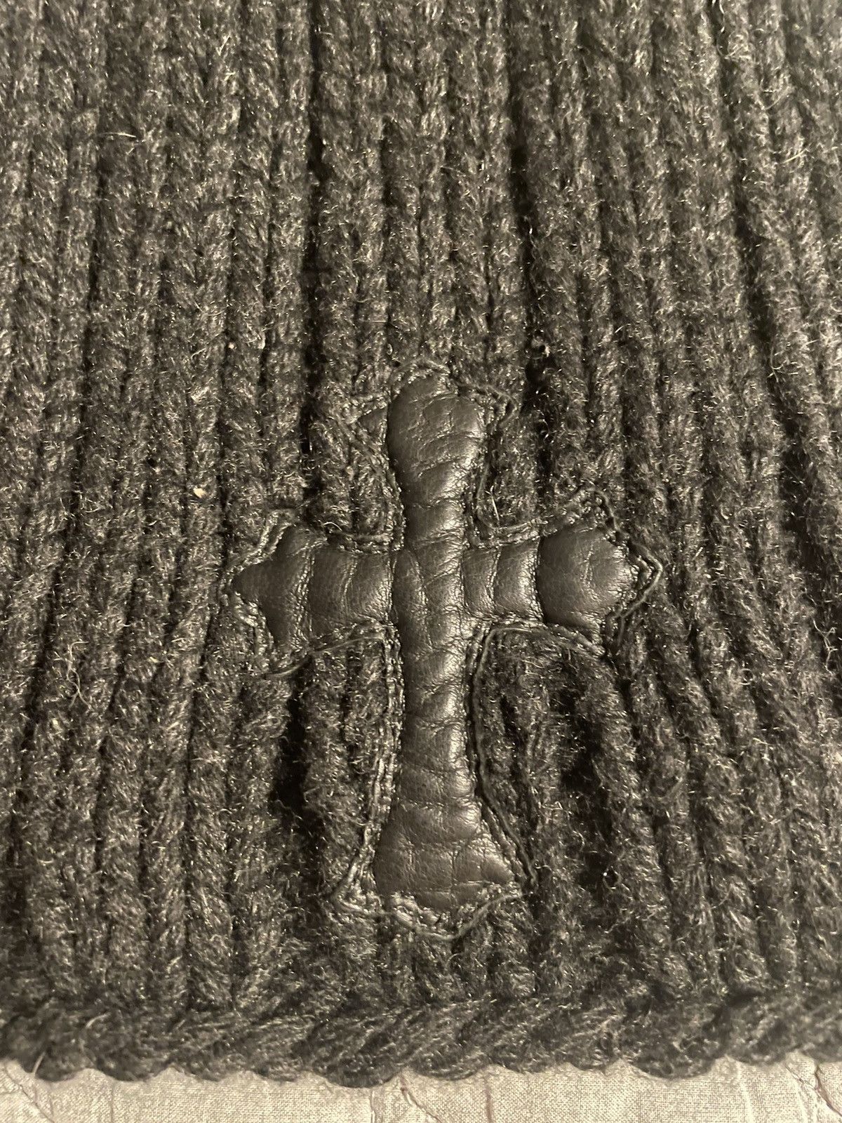 Chrome Hearts Vintage Cross Leather Patch Cashmere Beanie Size ONE SIZE - 2 Thumbnail