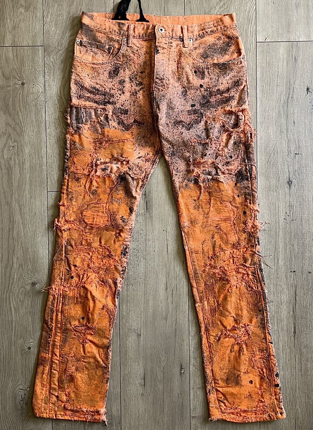 Vlone Vlone Orange Scab Distressed Denim Exclusive Runway Pants | Grailed