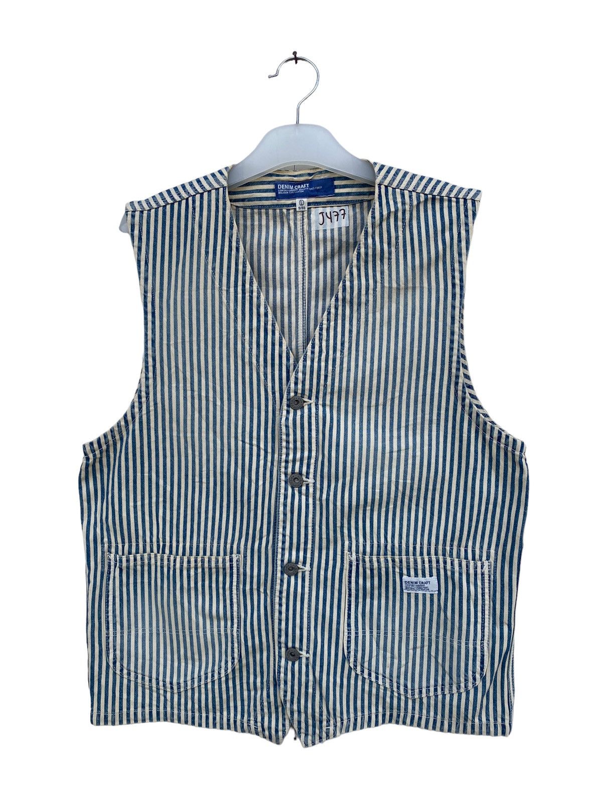image of Denim Craft Hickory Stripe Vest By Big John in Blue Stripe, Men's (Size Large)