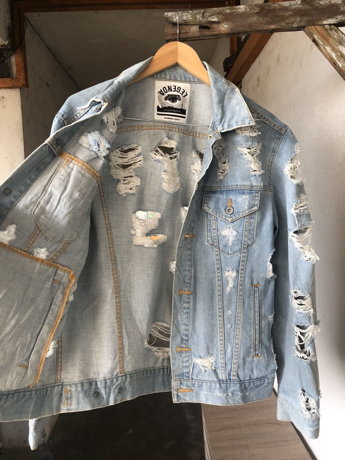 Japanese Brand Vintage Lagenda Tokyo Distressed Trucker Jacket Like Kapital Size US M / EU 48-50 / 2 - 15 Thumbnail