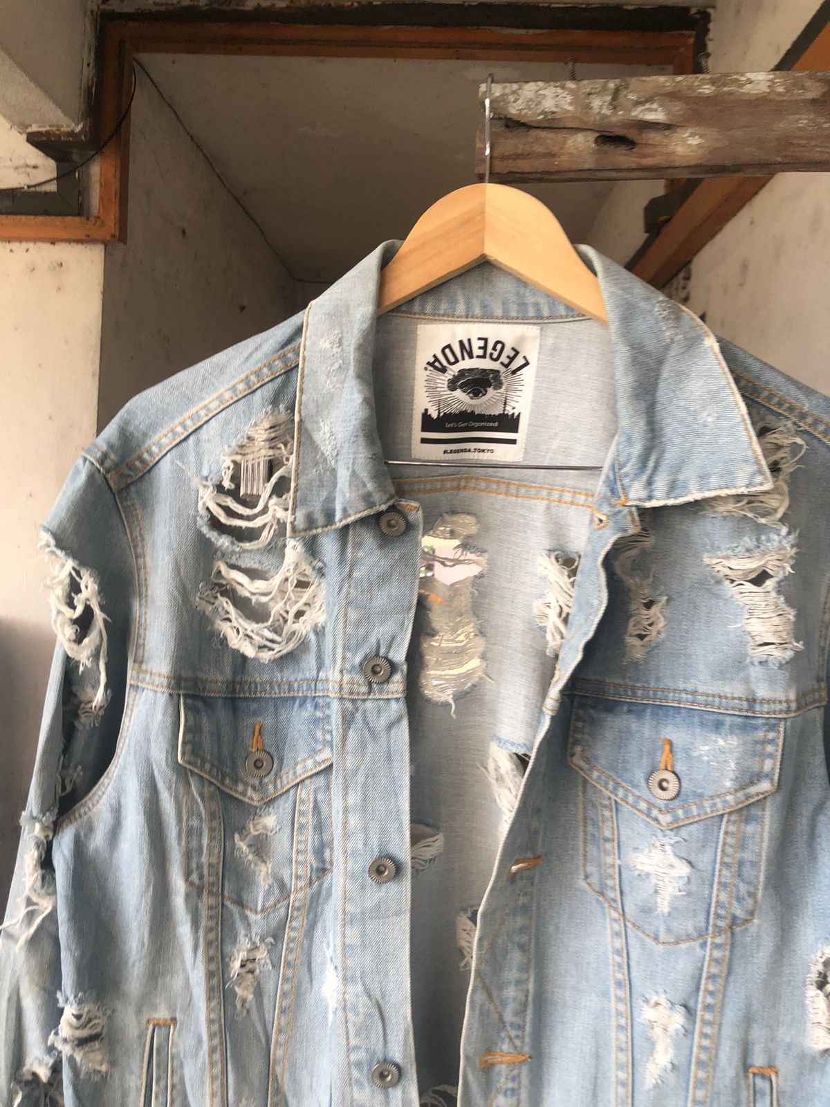 Japanese Brand Vintage Lagenda Tokyo Distressed Trucker Jacket Like Kapital Size US M / EU 48-50 / 2 - 7 Thumbnail