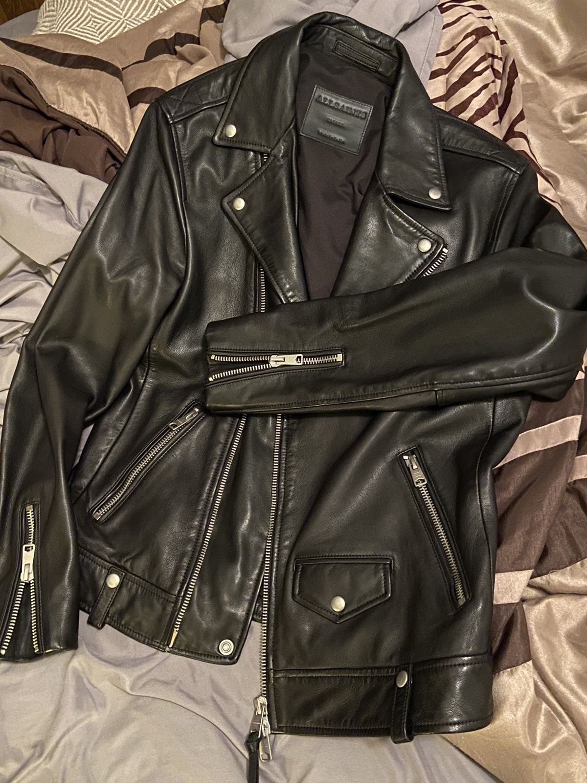 Allsaints Milo Asymmetric Zip Leather Biker Jacket by All Saints Size US S / EU 44-46 / 1 - 5 Thumbnail