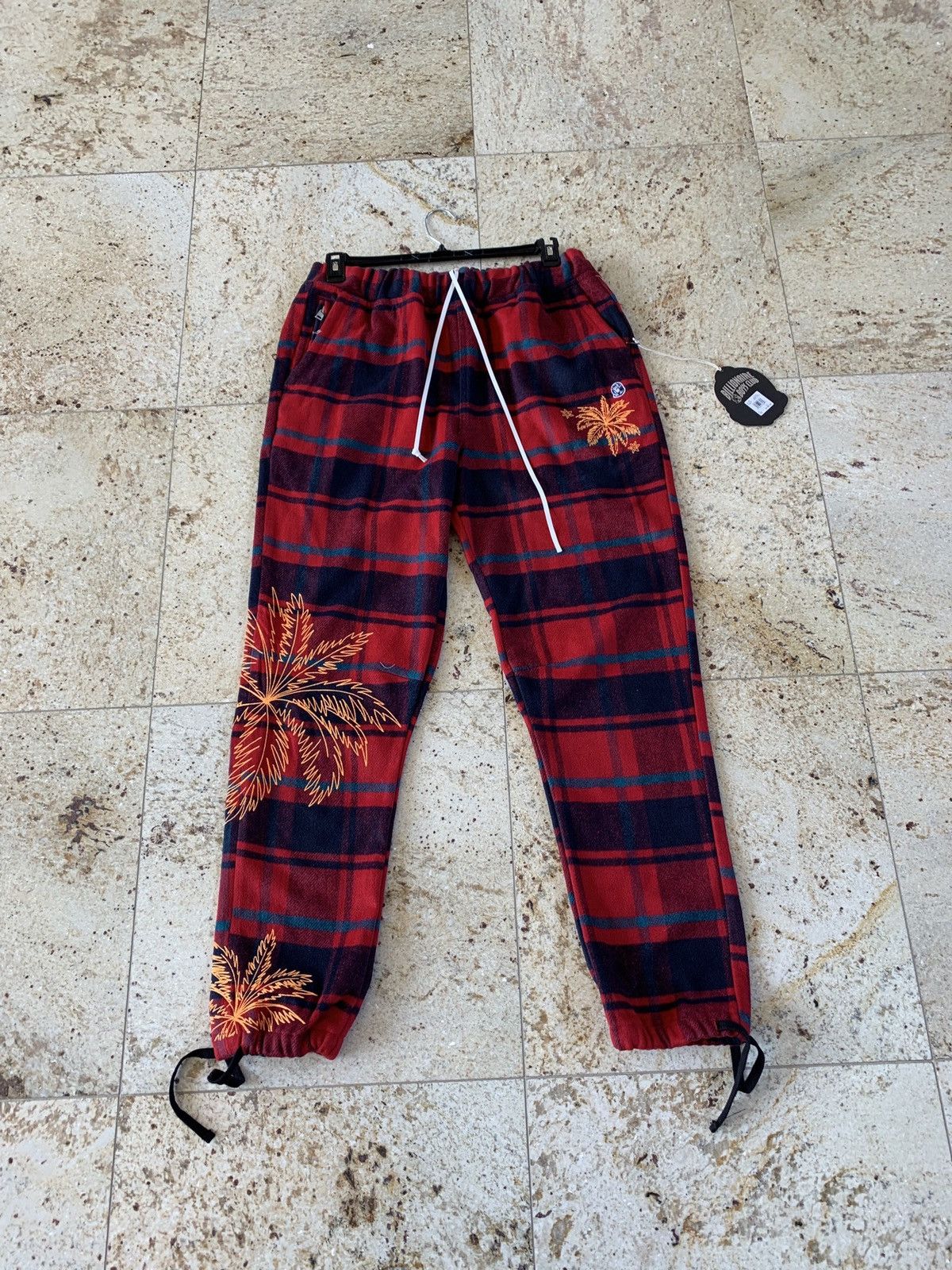 image of Billionaire Boys Club Plaid Palm Tree Pants In Biking Red, Men's (Size 36)