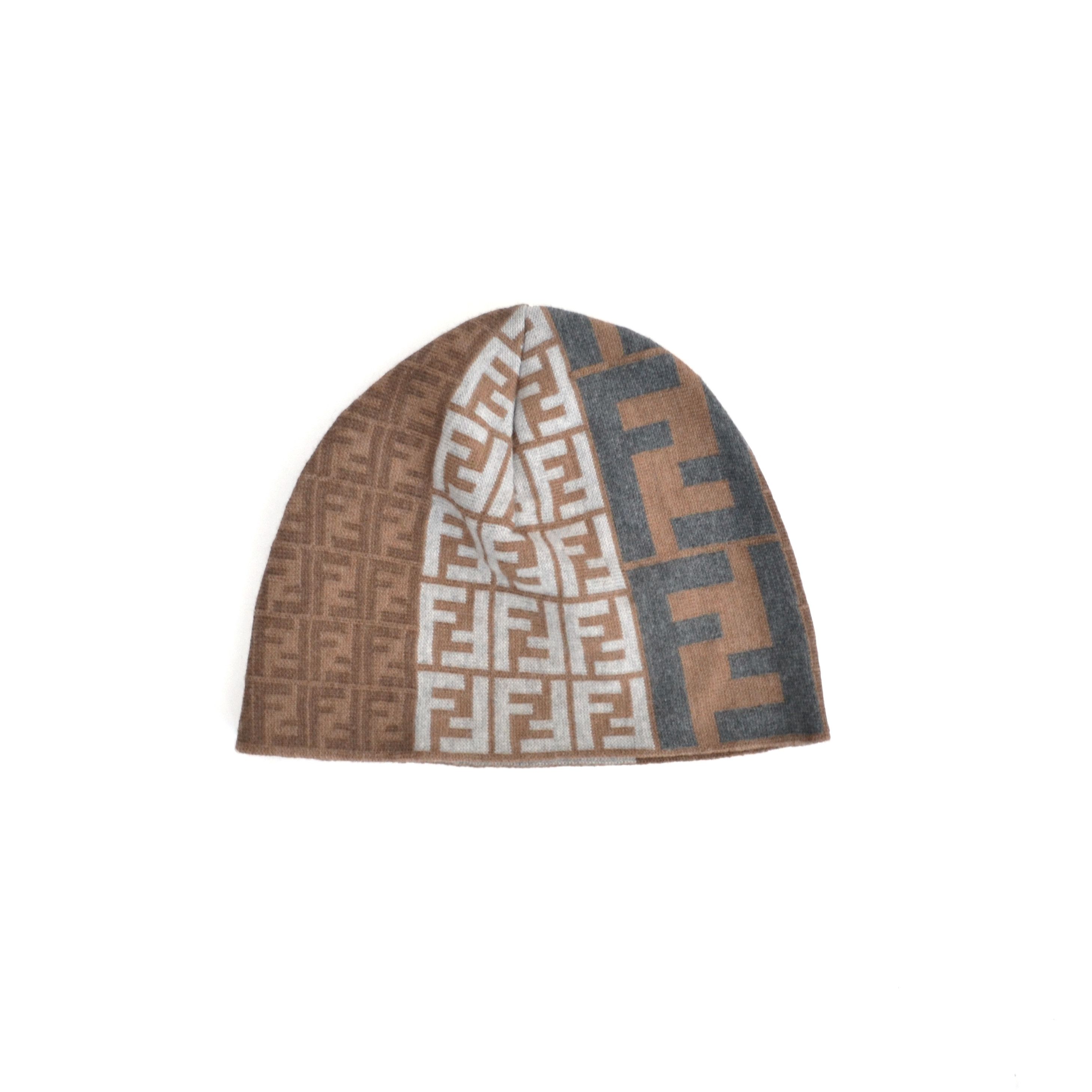 Fendi FENDI Hat Wool Monogram Zucca FF Brown Grey Beanie Size ONE SIZE - 1 Thumbnail