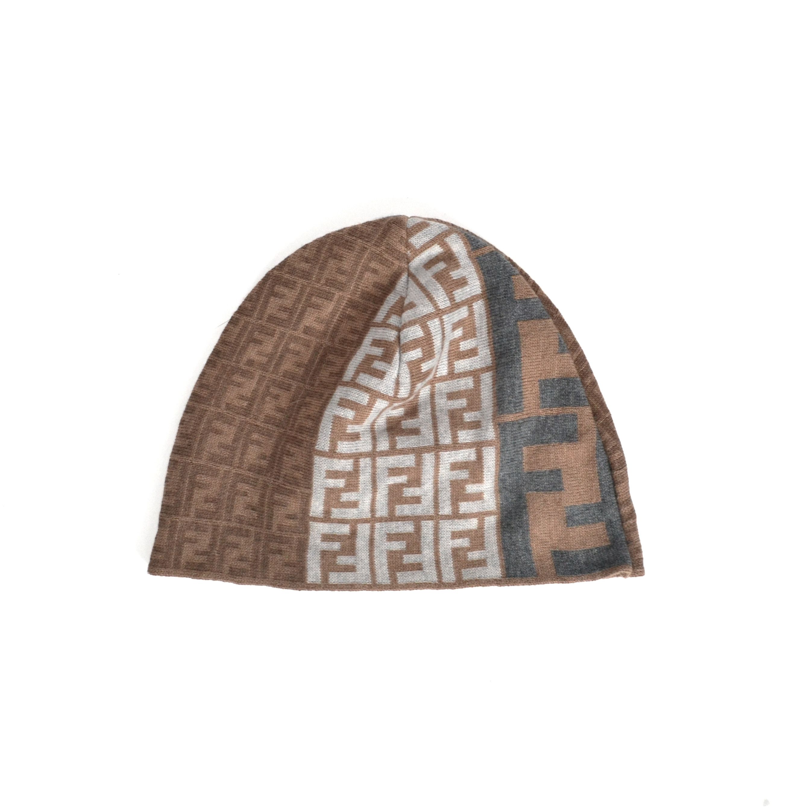 Fendi FENDI Hat Wool Monogram Zucca FF Brown Grey Beanie Size ONE SIZE - 2 Thumbnail