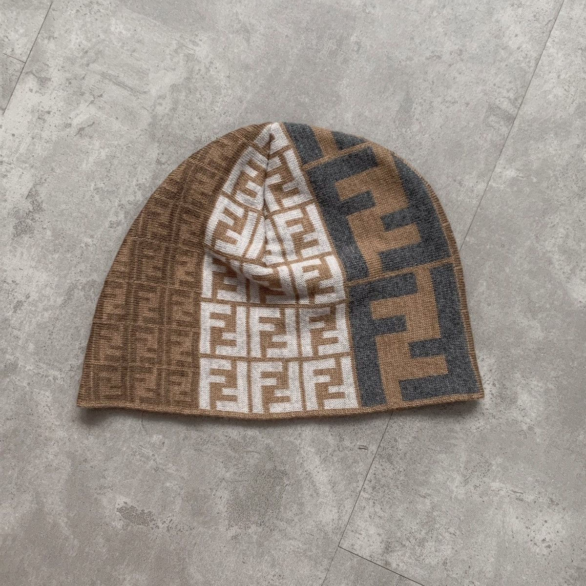 Fendi FENDI Hat Wool Monogram Zucca FF Brown Grey Beanie Size ONE SIZE - 3 Thumbnail