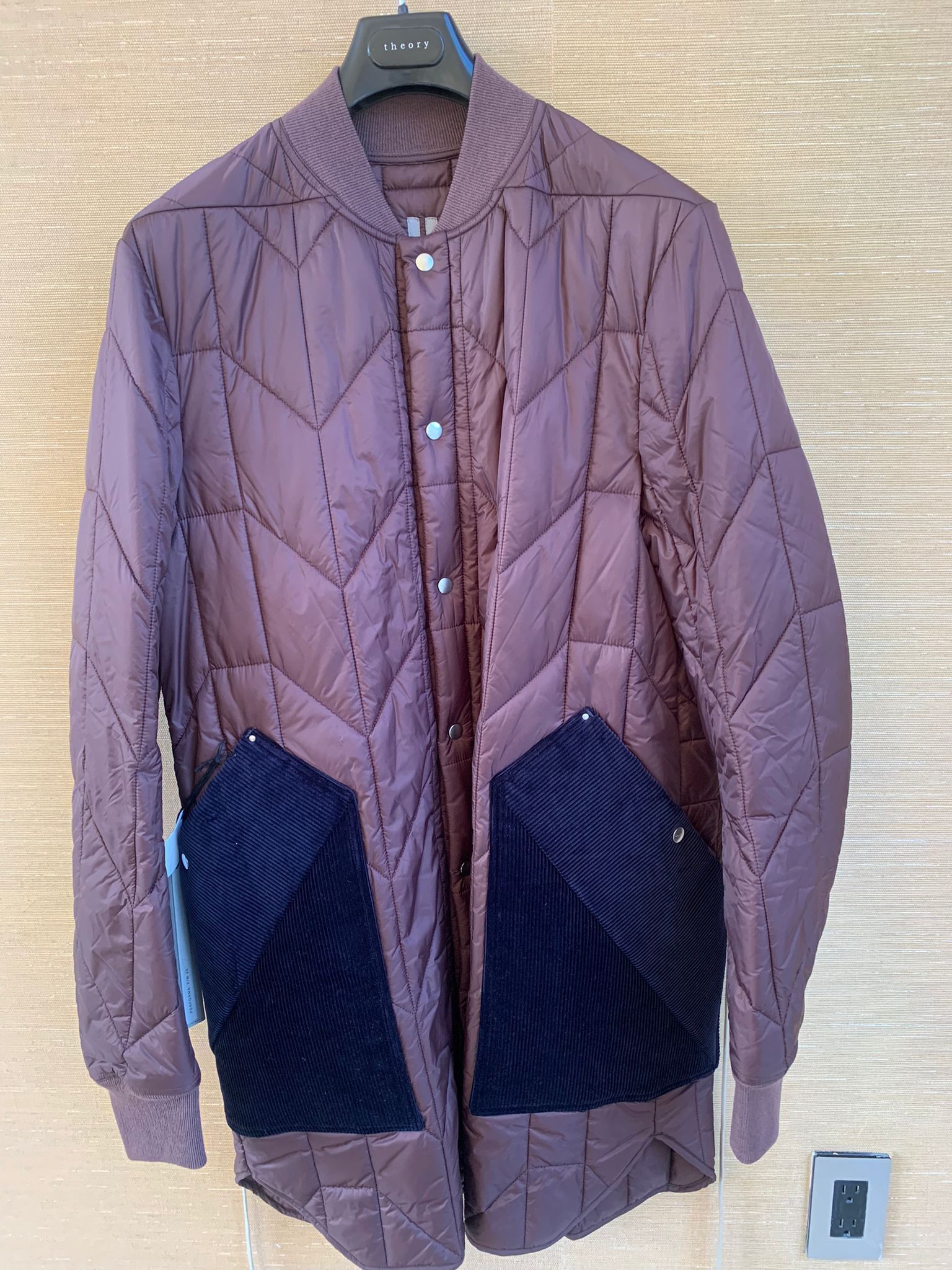 image of Rick Owens Quilted Liner Peacoat In Burgundy, Men's (Size Medium)