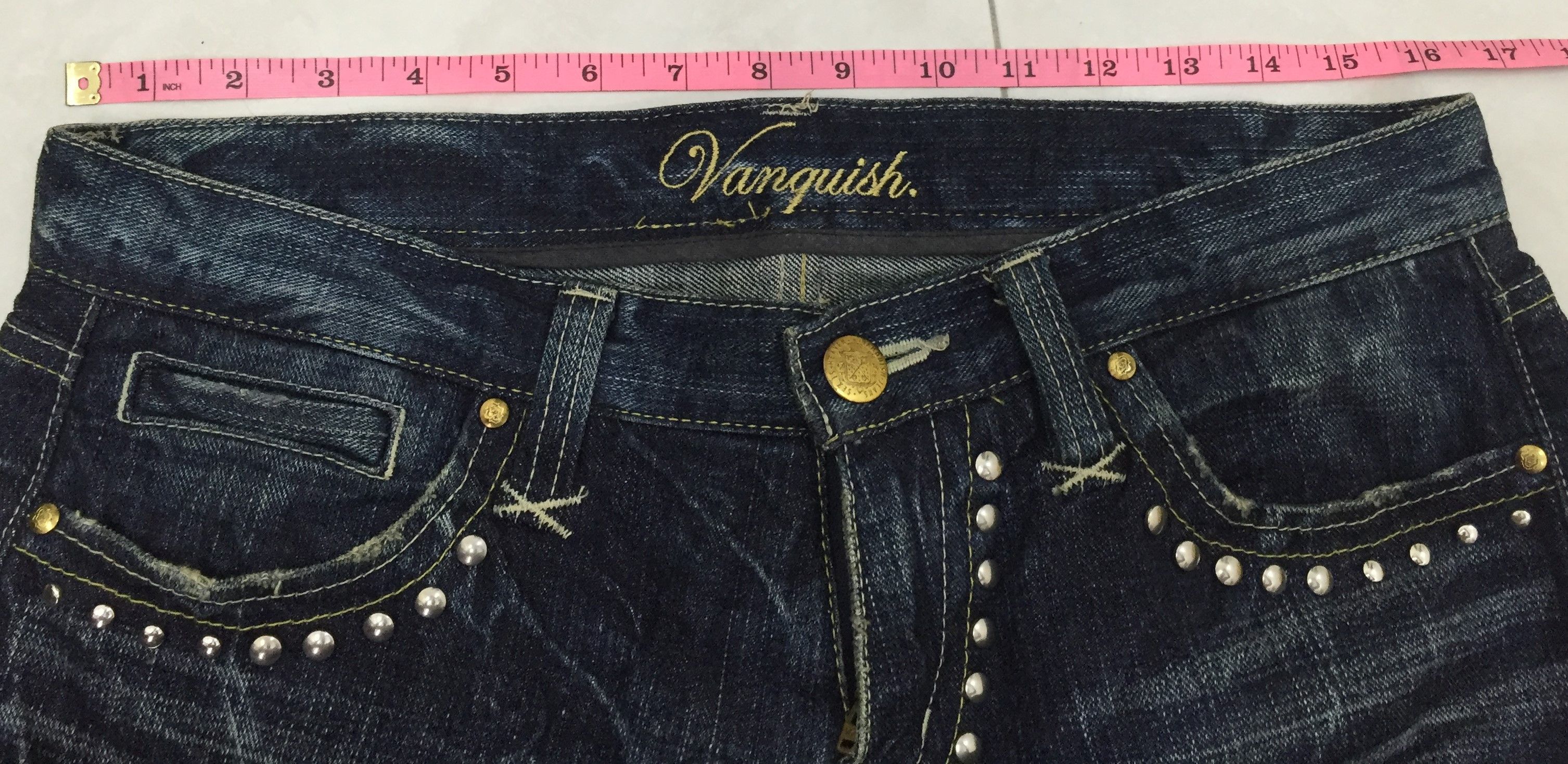 Vanquish Studded punk Distressed Denim Size US 31 - 14 Thumbnail