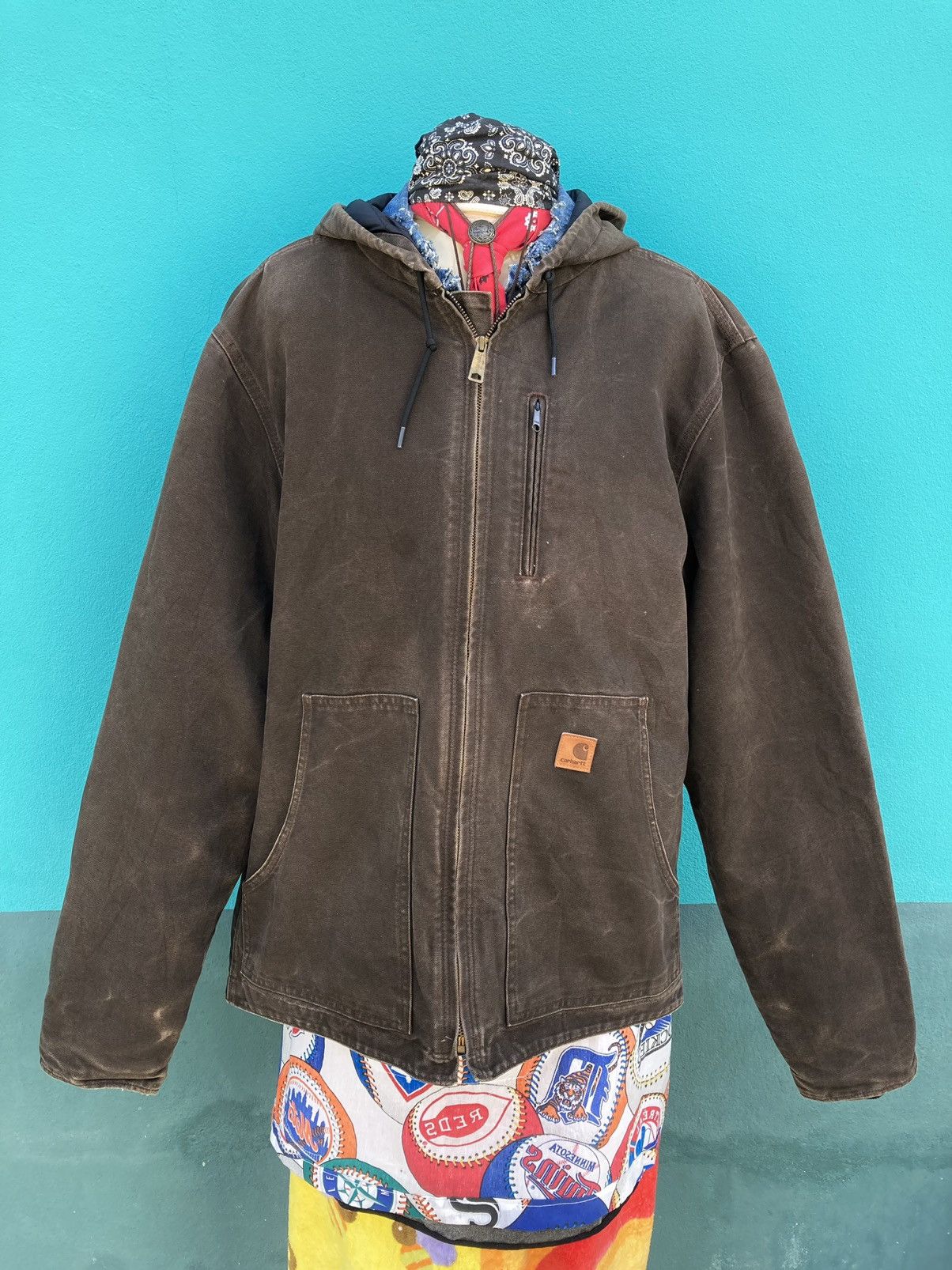 Carhartt × Vintage VINTAGE 1980s CARHART DARK BROWN HODIE JACKET Size US L / EU 52-54 / 3 - 1 Thumbnail