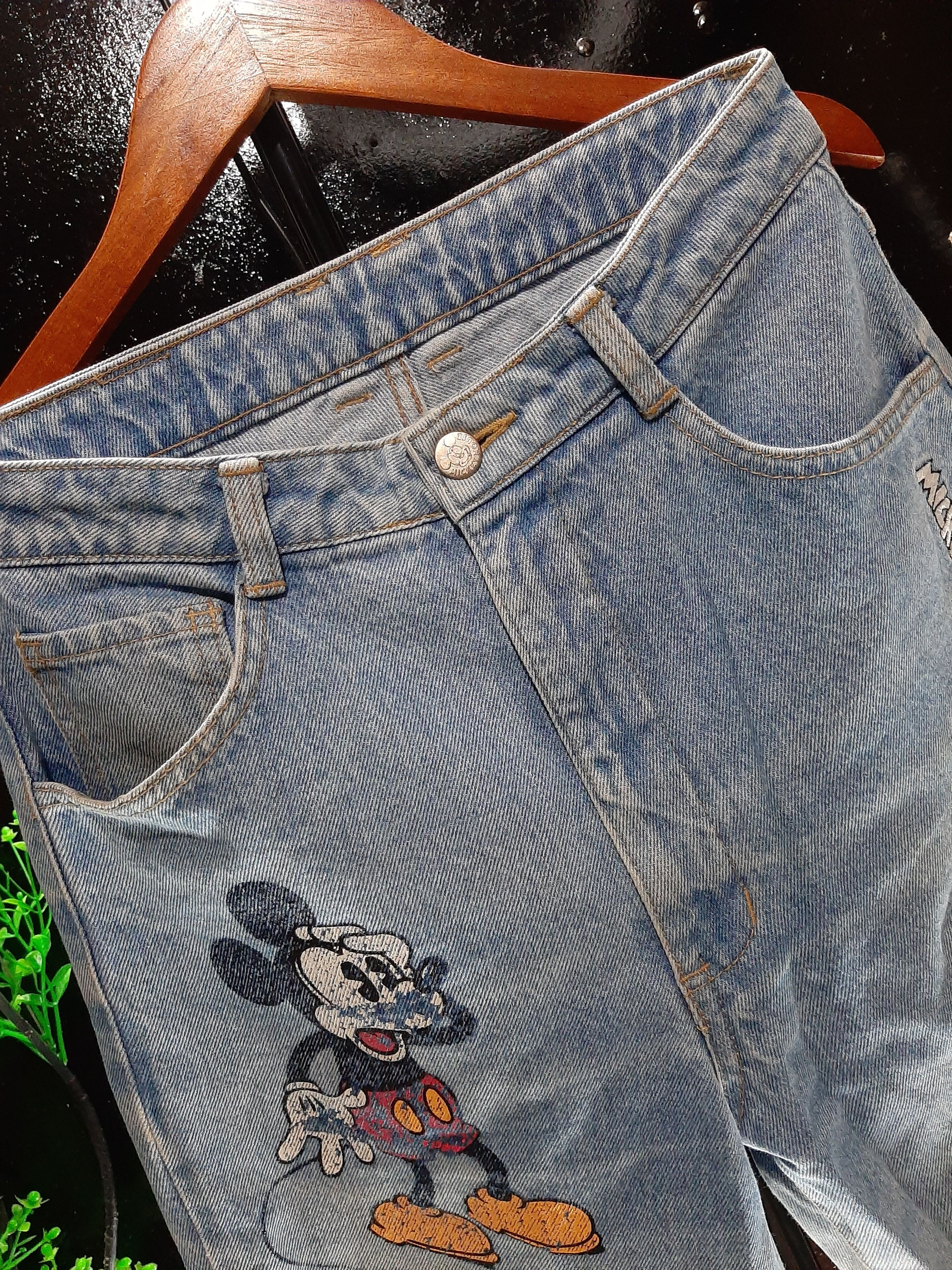 Mickey Mouse × Vintage VINTAGE 90s MICKEY MOUSE EMBROIDERY SPELL OUT DENIM Size US 27 - 3 Thumbnail