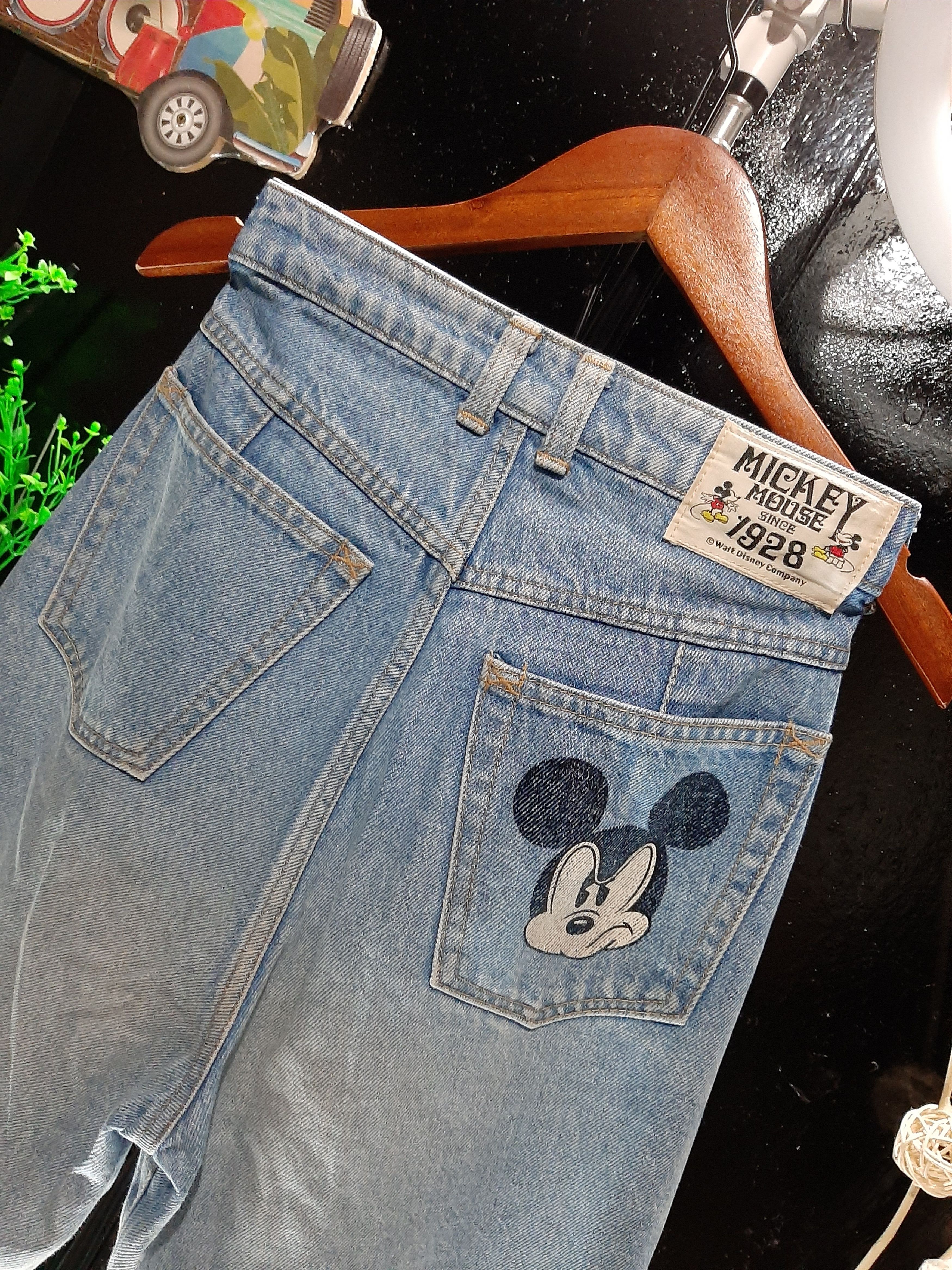 Mickey Mouse × Vintage VINTAGE 90s MICKEY MOUSE EMBROIDERY SPELL OUT DENIM Size US 27 - 7 Thumbnail