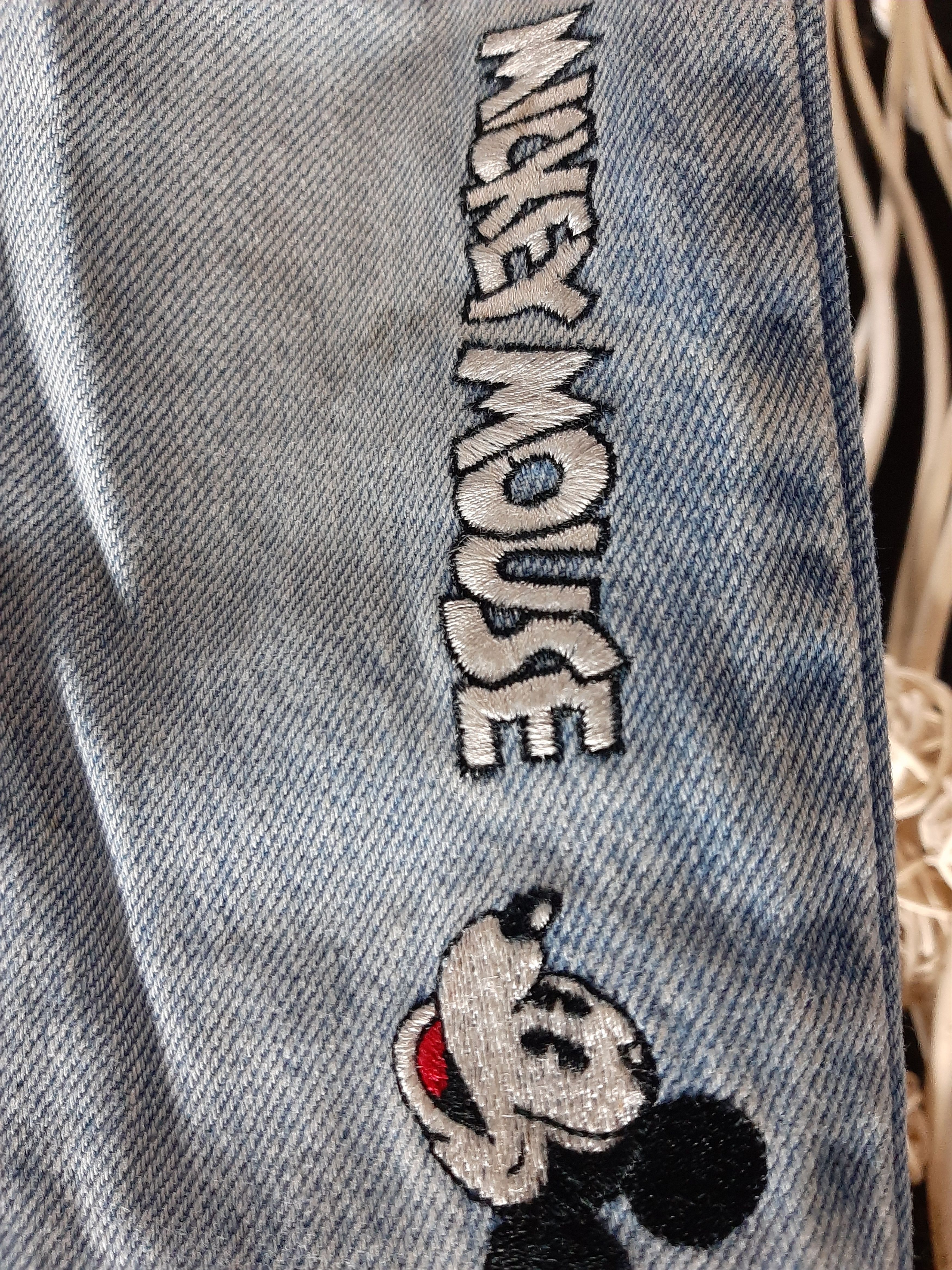 Mickey Mouse × Vintage VINTAGE 90s MICKEY MOUSE EMBROIDERY SPELL OUT DENIM Size US 27 - 2 Thumbnail
