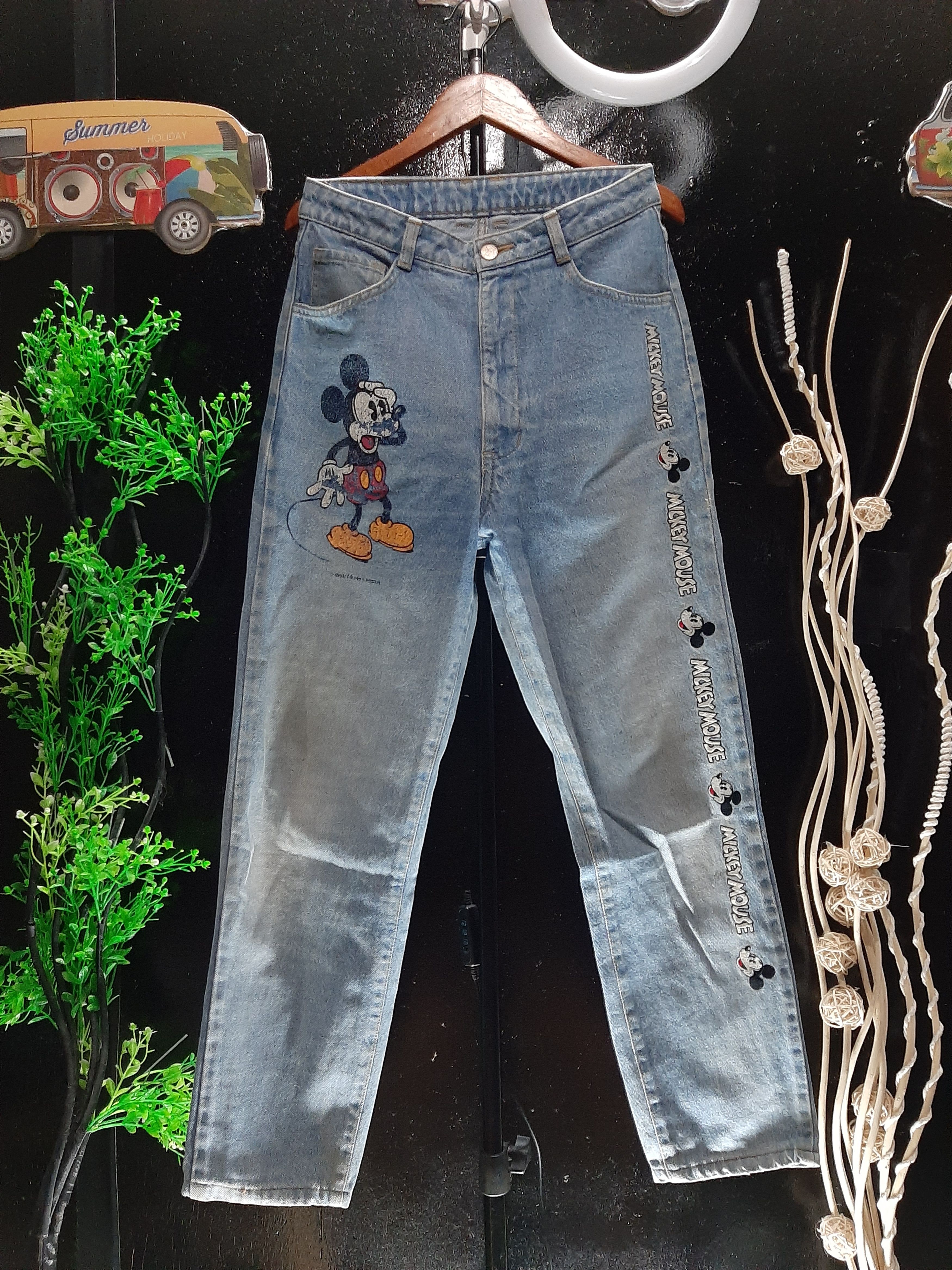Mickey Mouse × Vintage VINTAGE 90s MICKEY MOUSE EMBROIDERY SPELL OUT DENIM Size US 27 - 1 Thumbnail