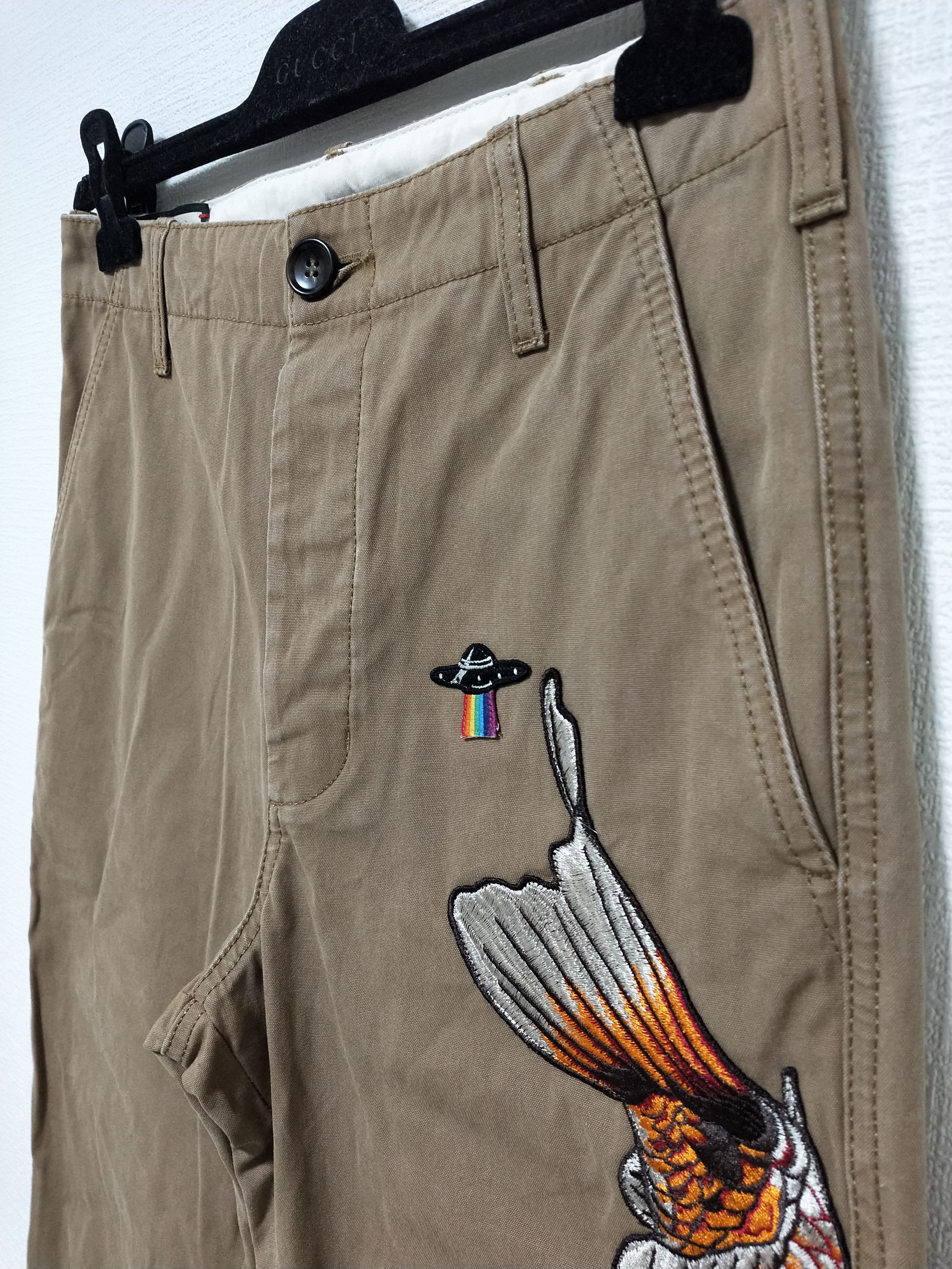 Gucci 'Koi Fish' Embroidered Khaki Pants Size US 30 / EU 46 - 3 Thumbnail