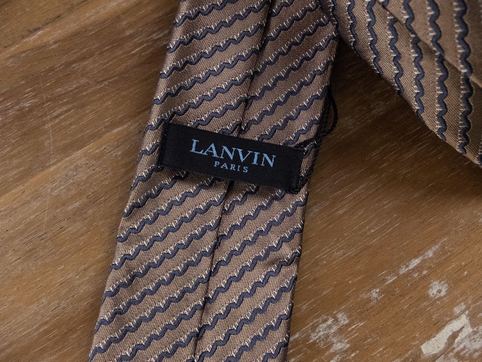 Lanvin LANVIN Paris bronze gold wavy striped silk tie authentic Size ONE SIZE - 3 Thumbnail