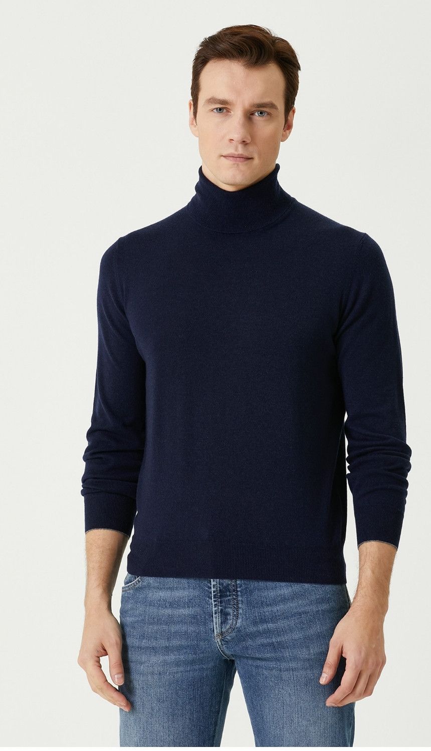 Image of Brunello Cucinelli Navy Cashmere Turtleneck Sweater 56, Men's (Size 2XL)