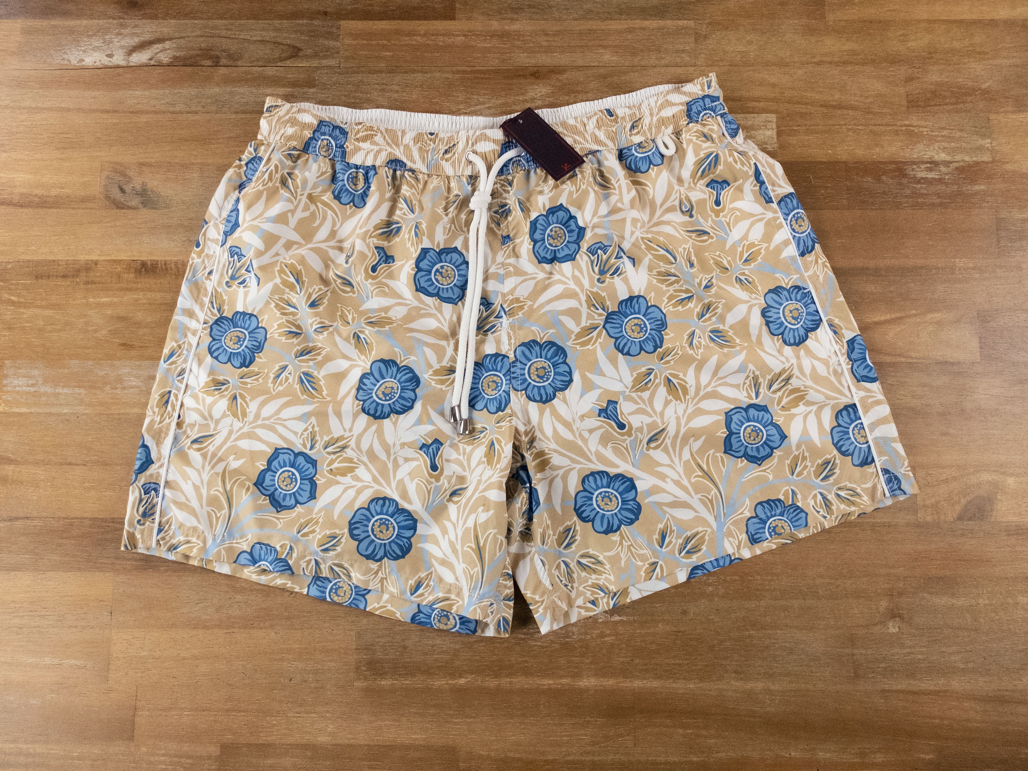 image of Isaia Blue Yellow Floral Flower Swim Shorts Trunks Size Xxl, Men's