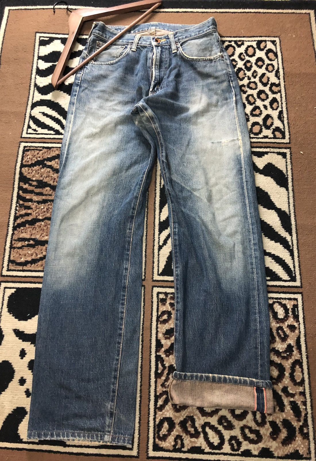 Edwin × Vintage VINTAGE SELVEDGE EDWIN 505x BLUE WASH DISTRESSED DENIM Size US 29 - 1 Thumbnail
