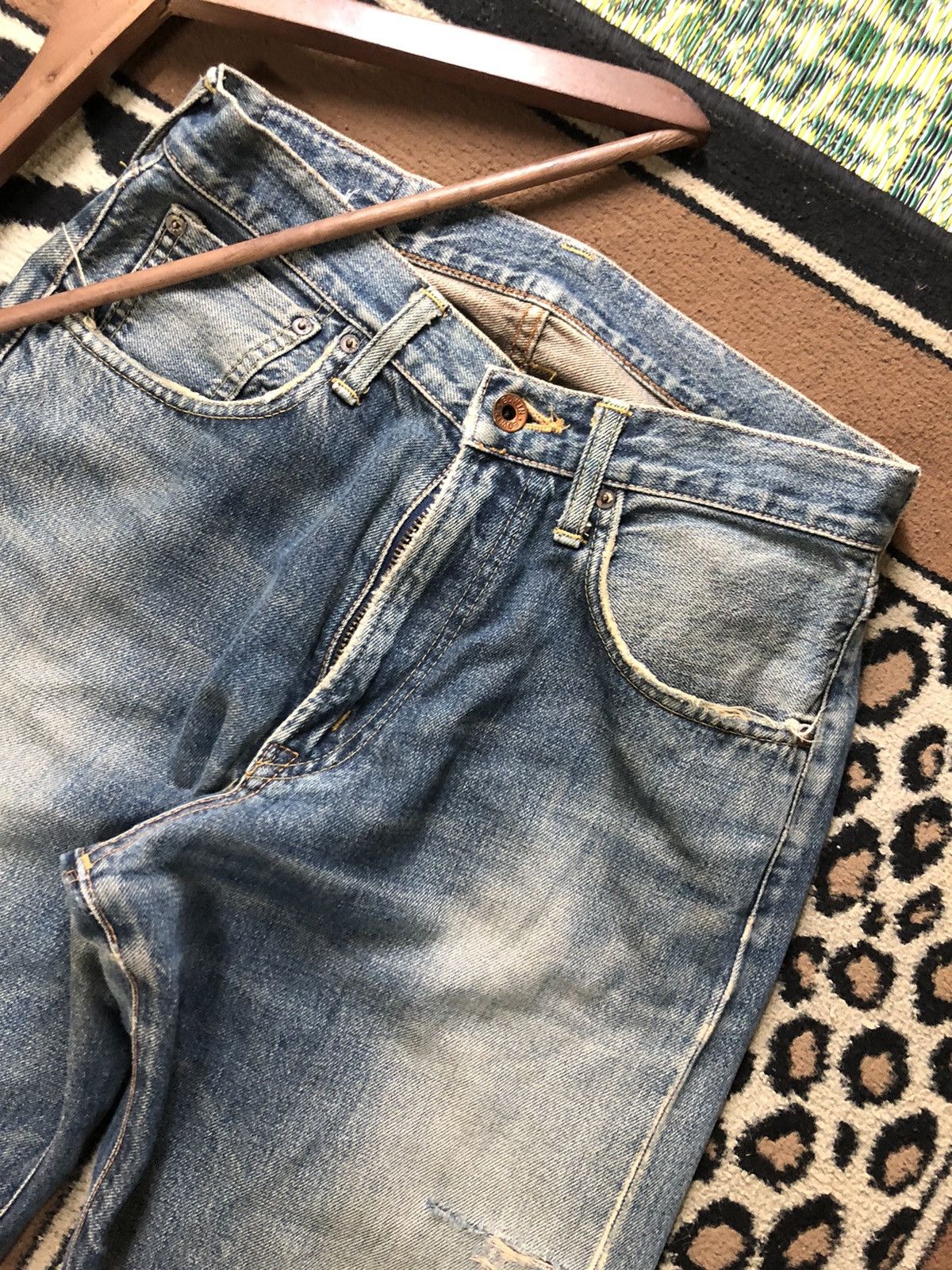 Edwin × Vintage VINTAGE SELVEDGE EDWIN 505x BLUE WASH DISTRESSED DENIM Size US 29 - 2 Thumbnail
