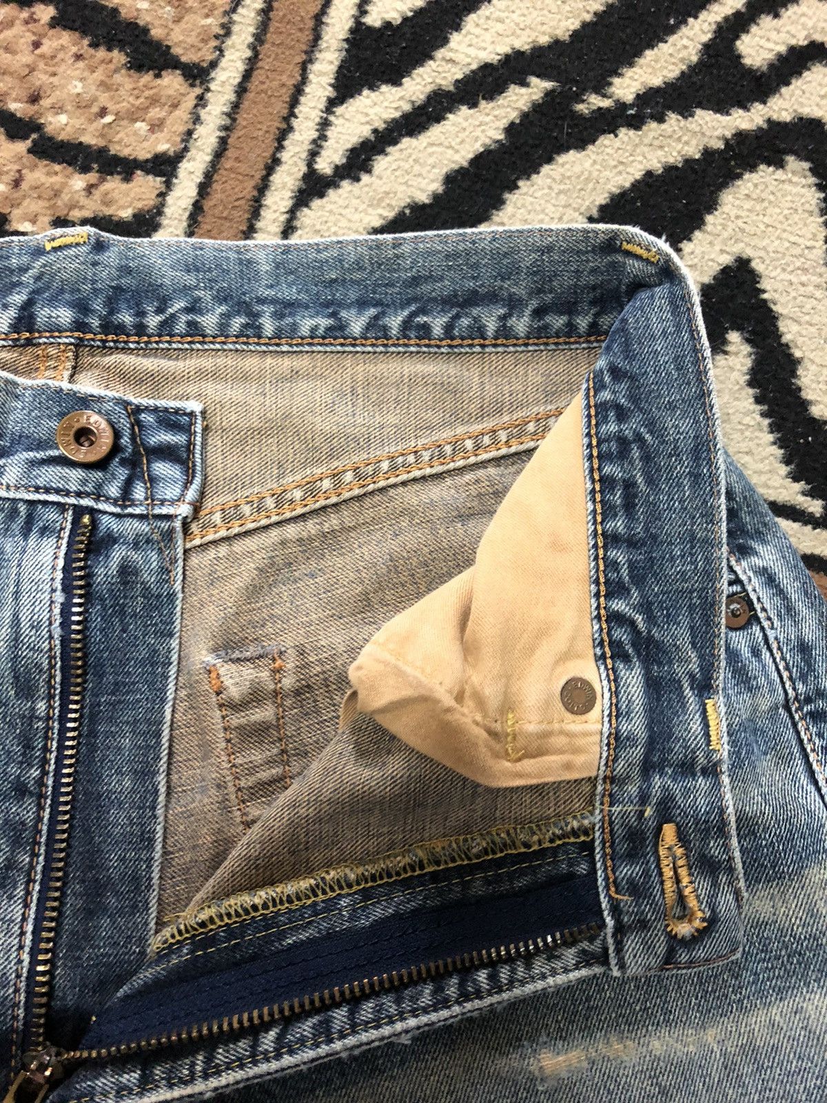 Edwin × Vintage VINTAGE SELVEDGE EDWIN 505 BLUE WASH DISTRESED GRUNGE DENIM Size US 31 - 6 Thumbnail